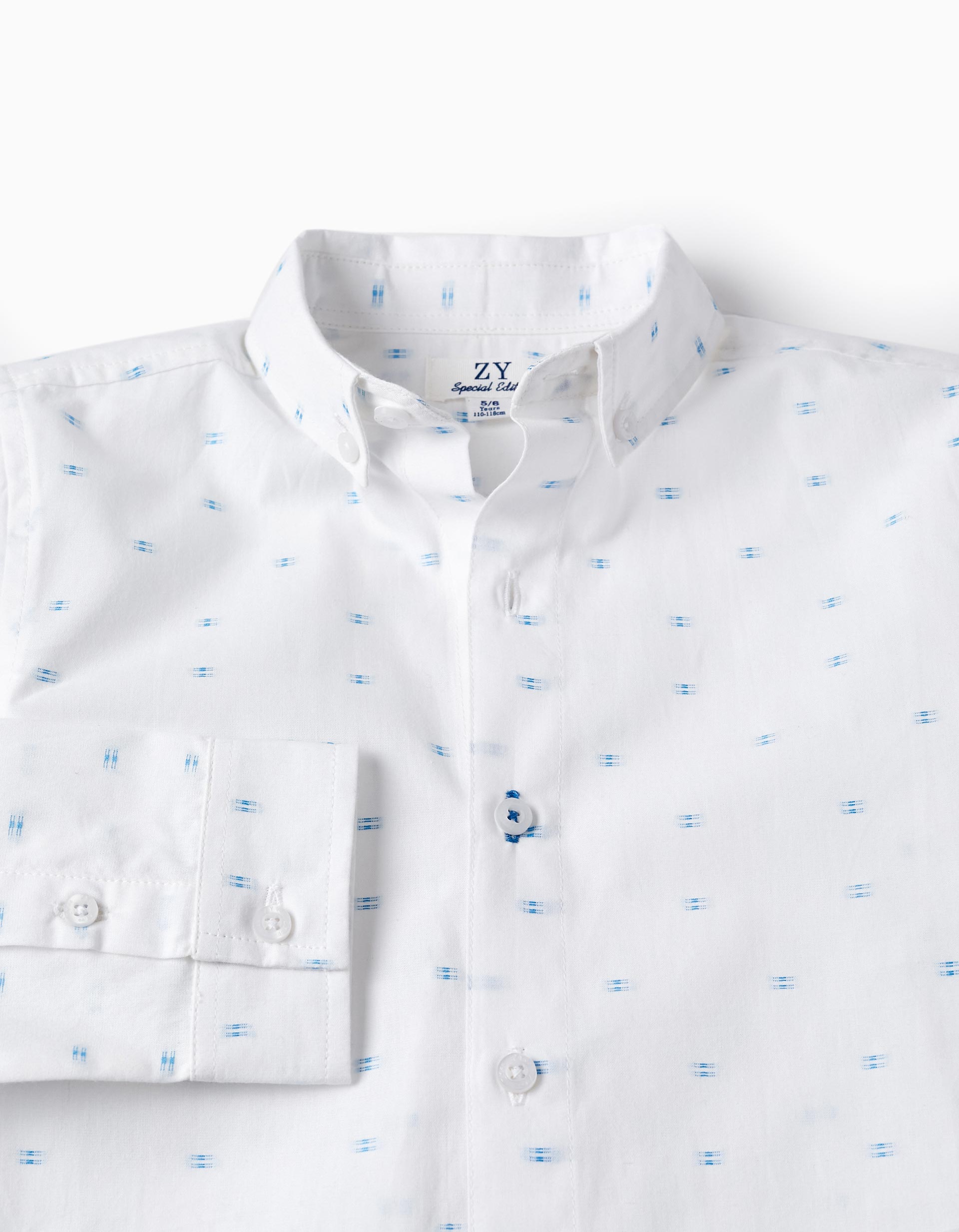 Camisa de Algodón para Niño, Blanco/Azul