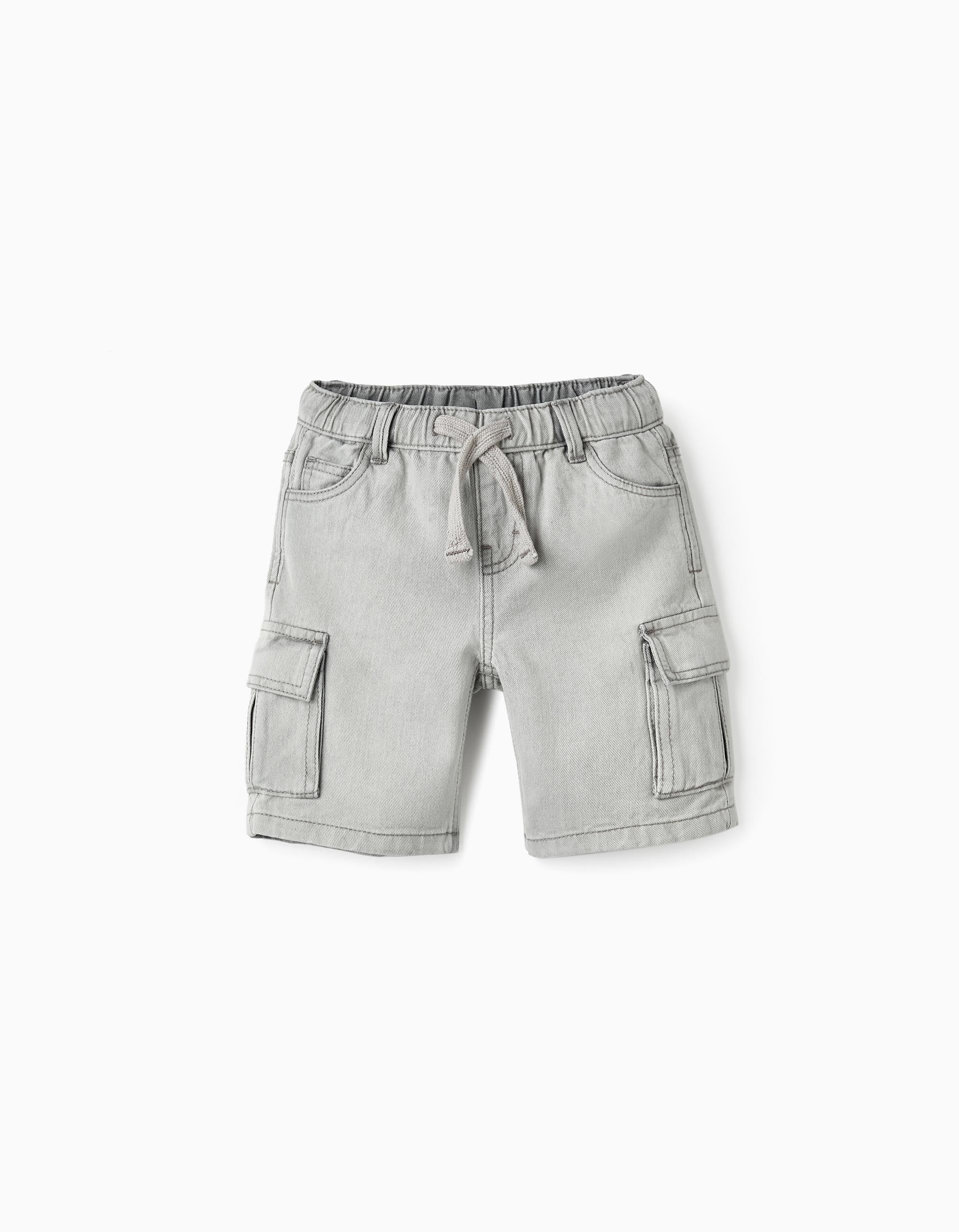 Pantalones Cortos de Algodón Vaquero con Bolsillos Cargo para Niño, Gris