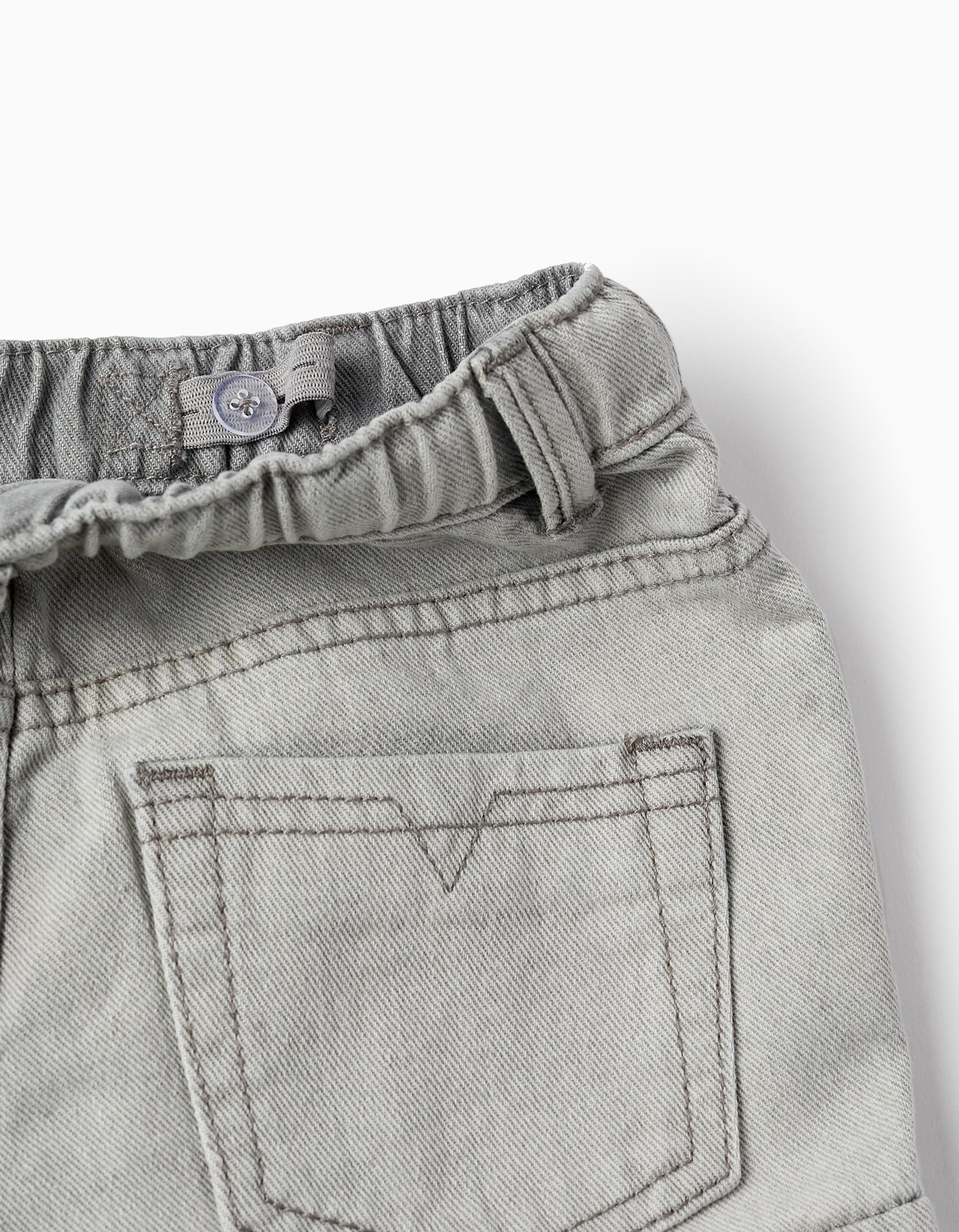 Pantalones Cortos de Algodón Vaquero con Bolsillos Cargo para Niño, Gris