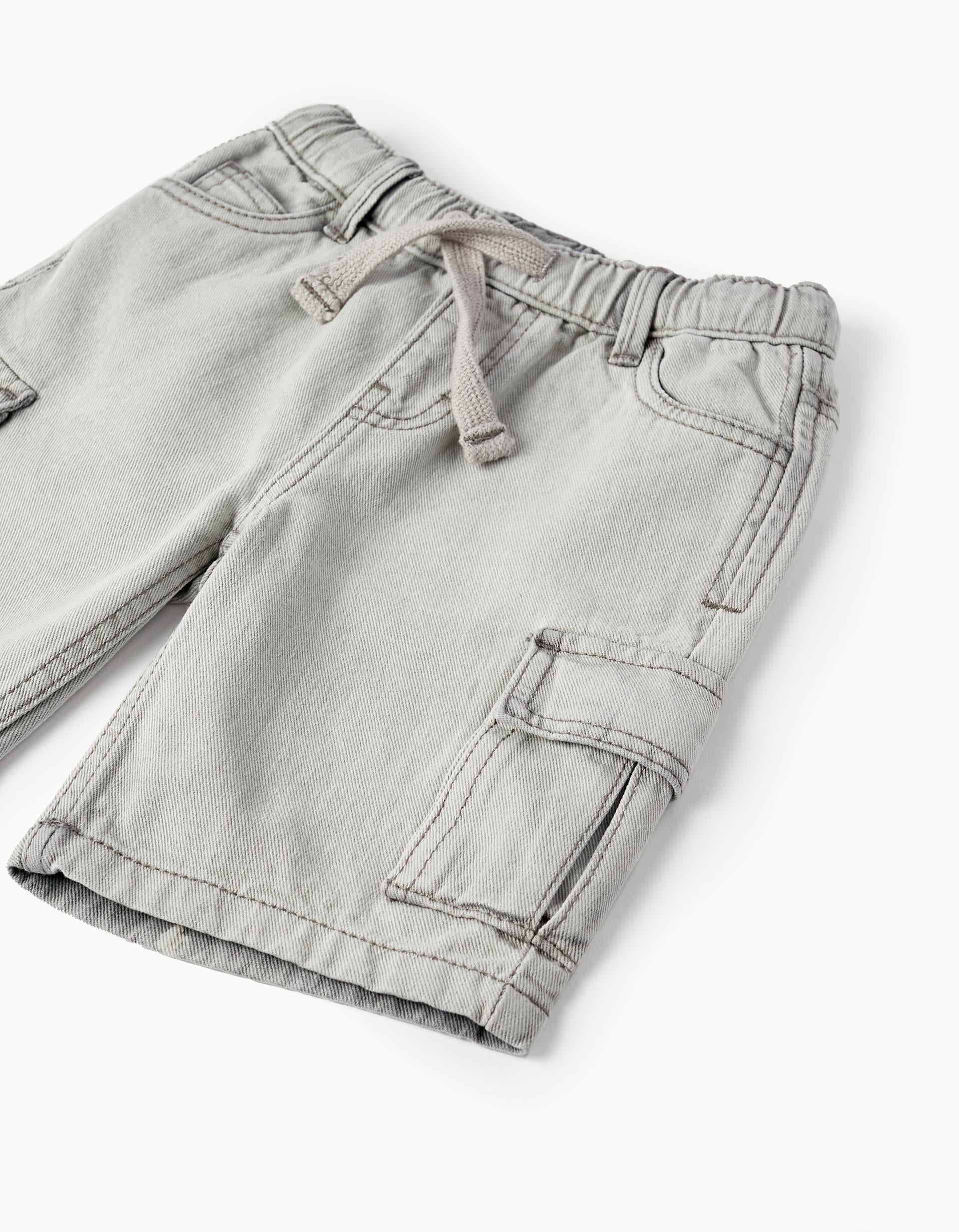 Pantalones Cortos de Algodón Vaquero con Bolsillos Cargo para Niño, Gris