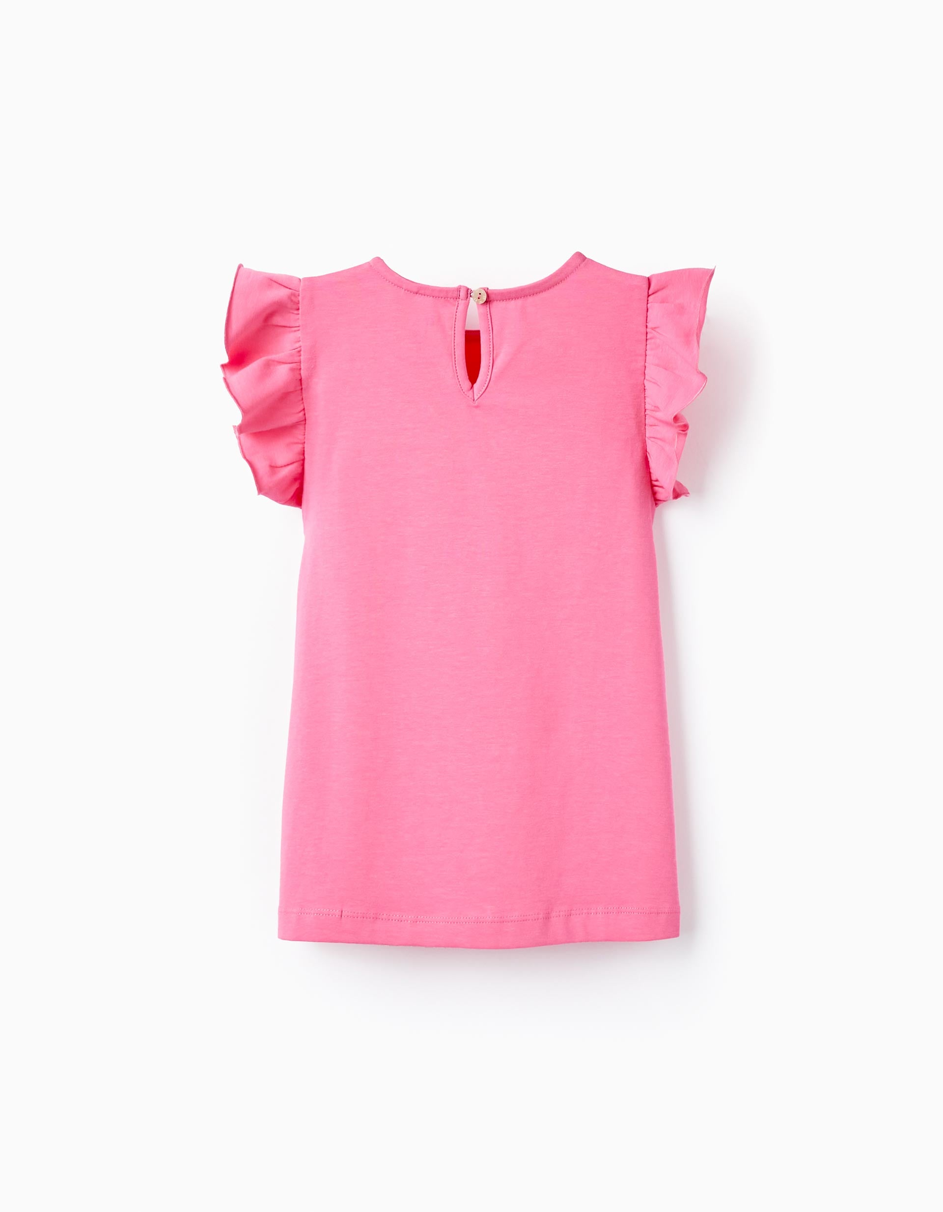 Cotton T-shirt with Ruffles for Girls, Pink