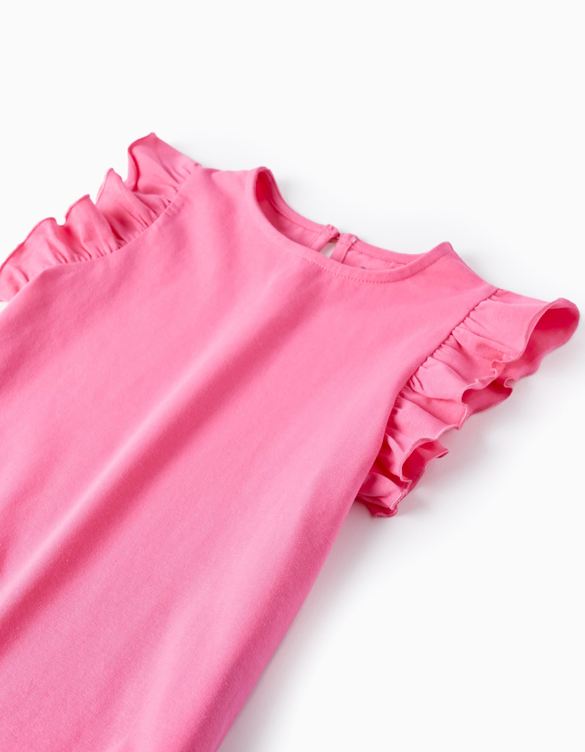 Cotton T-shirt with Ruffles for Girls, Pink