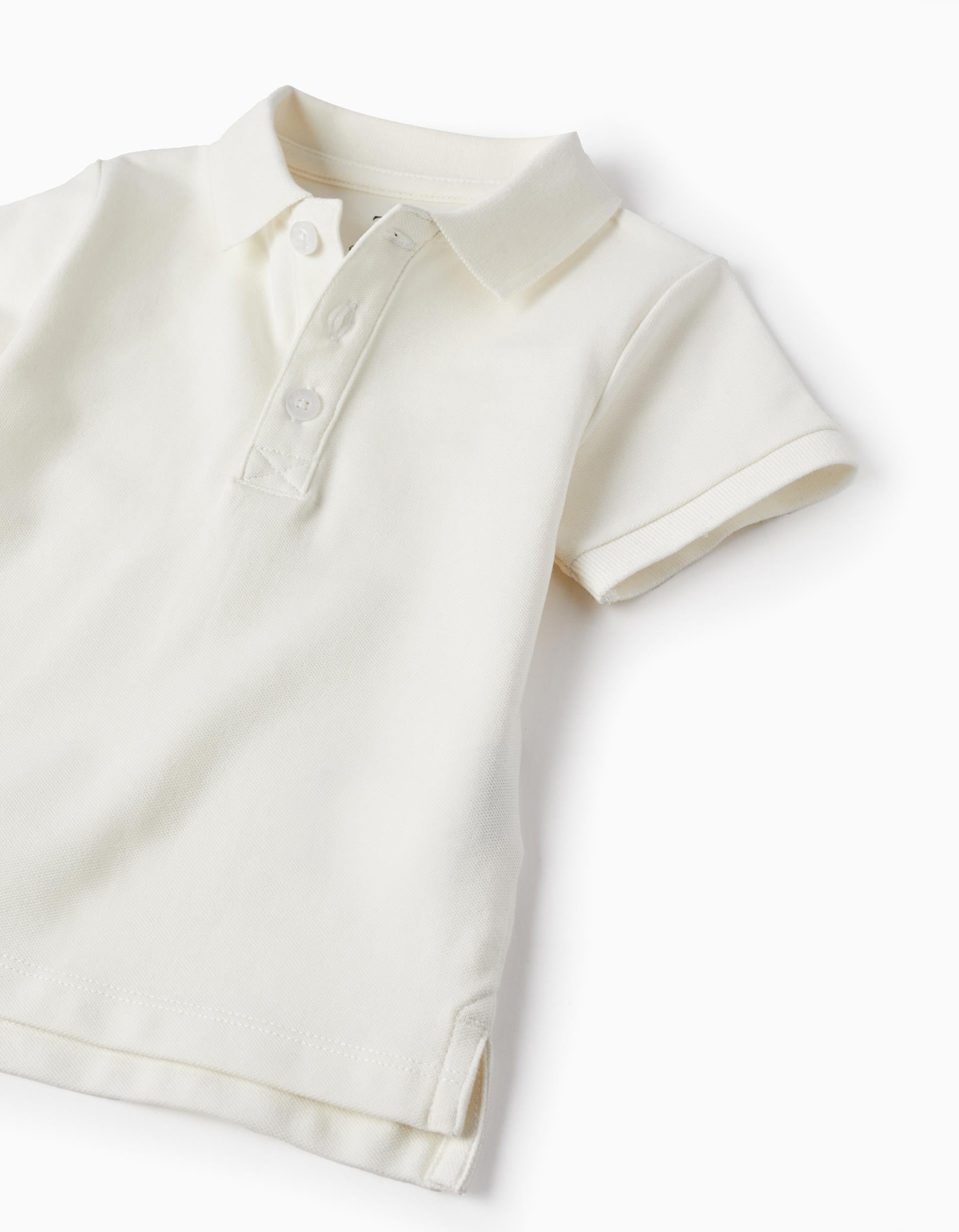 Polo à manches courtes en piqué de coton pour bébé garçon, Blanc