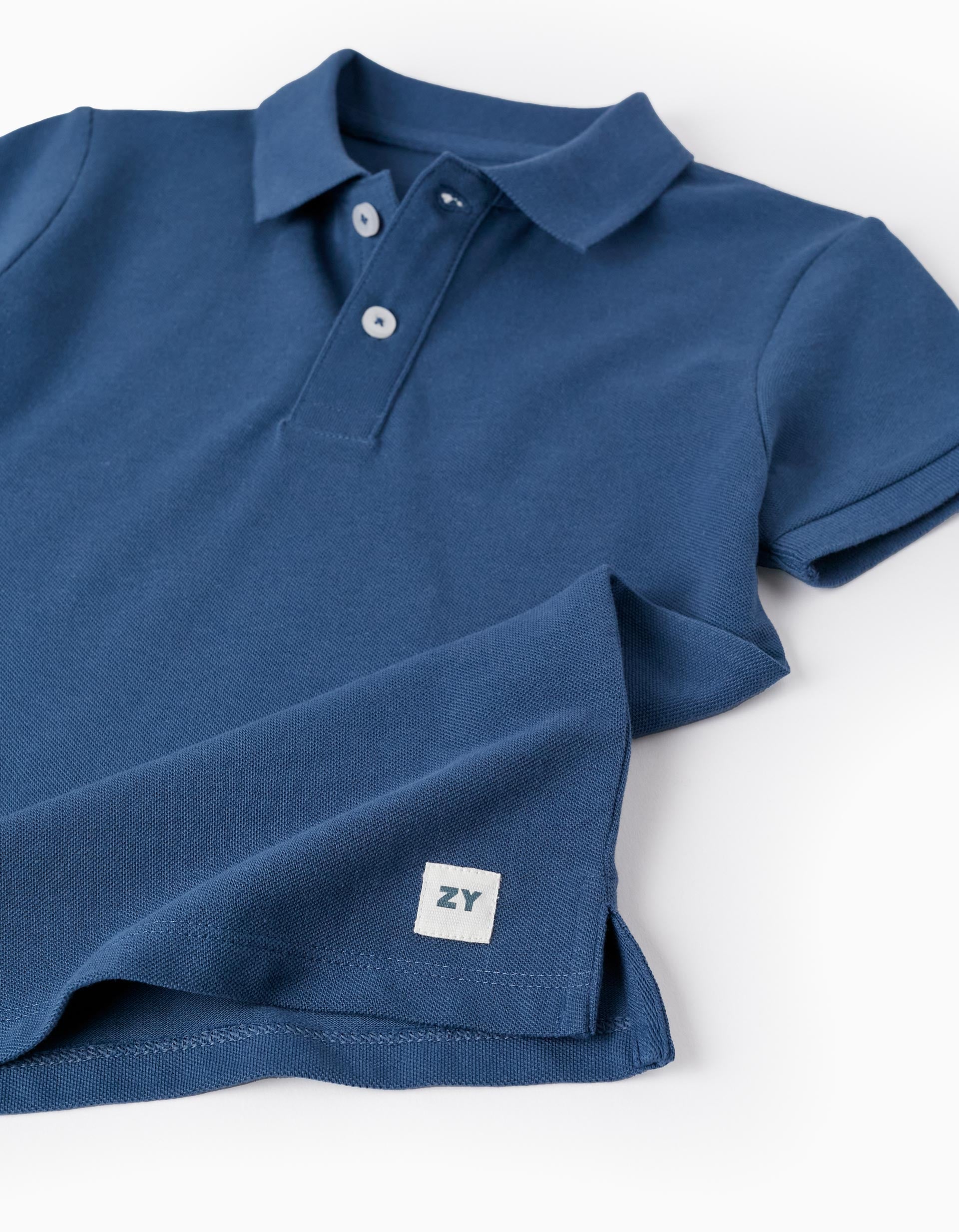 Polo en Piqué de Algodón para Niño, Azul Oscuro