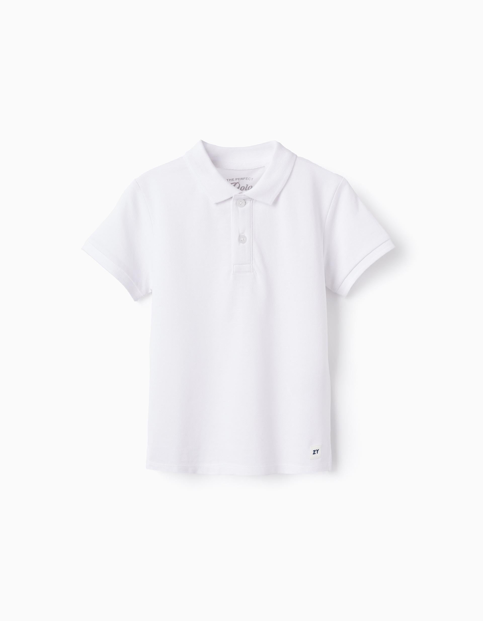 Polo de Algodón para Niño, Blanco