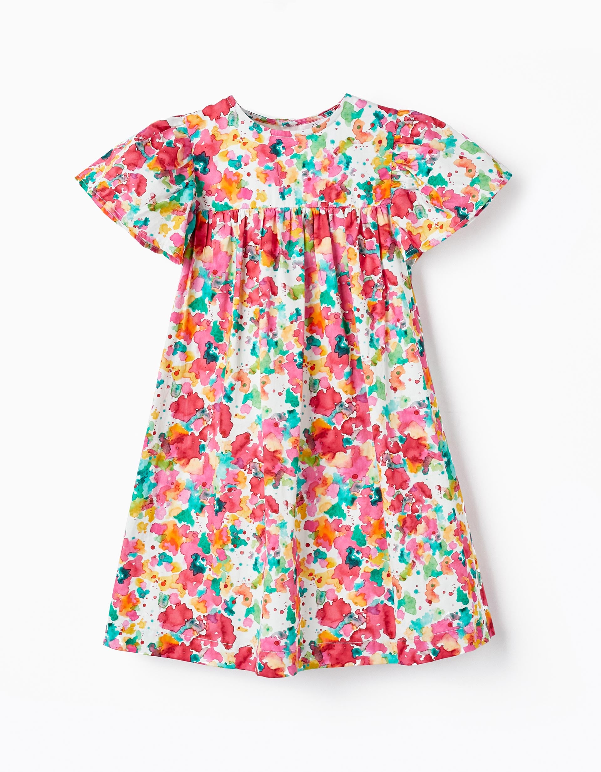 Vestido com Padrão Aguarela para Menina, Multicolor