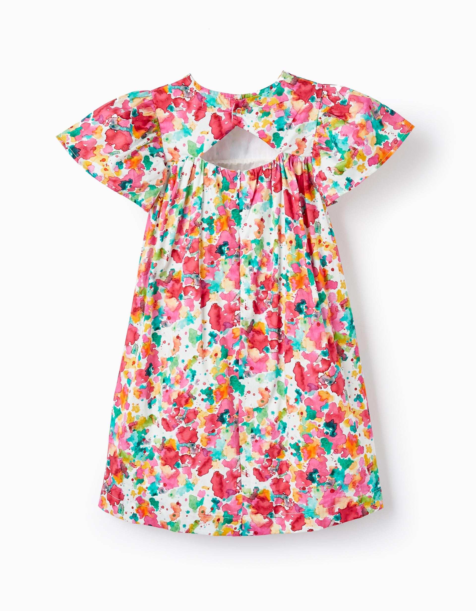 Vestido com Padrão Aguarela para Menina, Multicolor