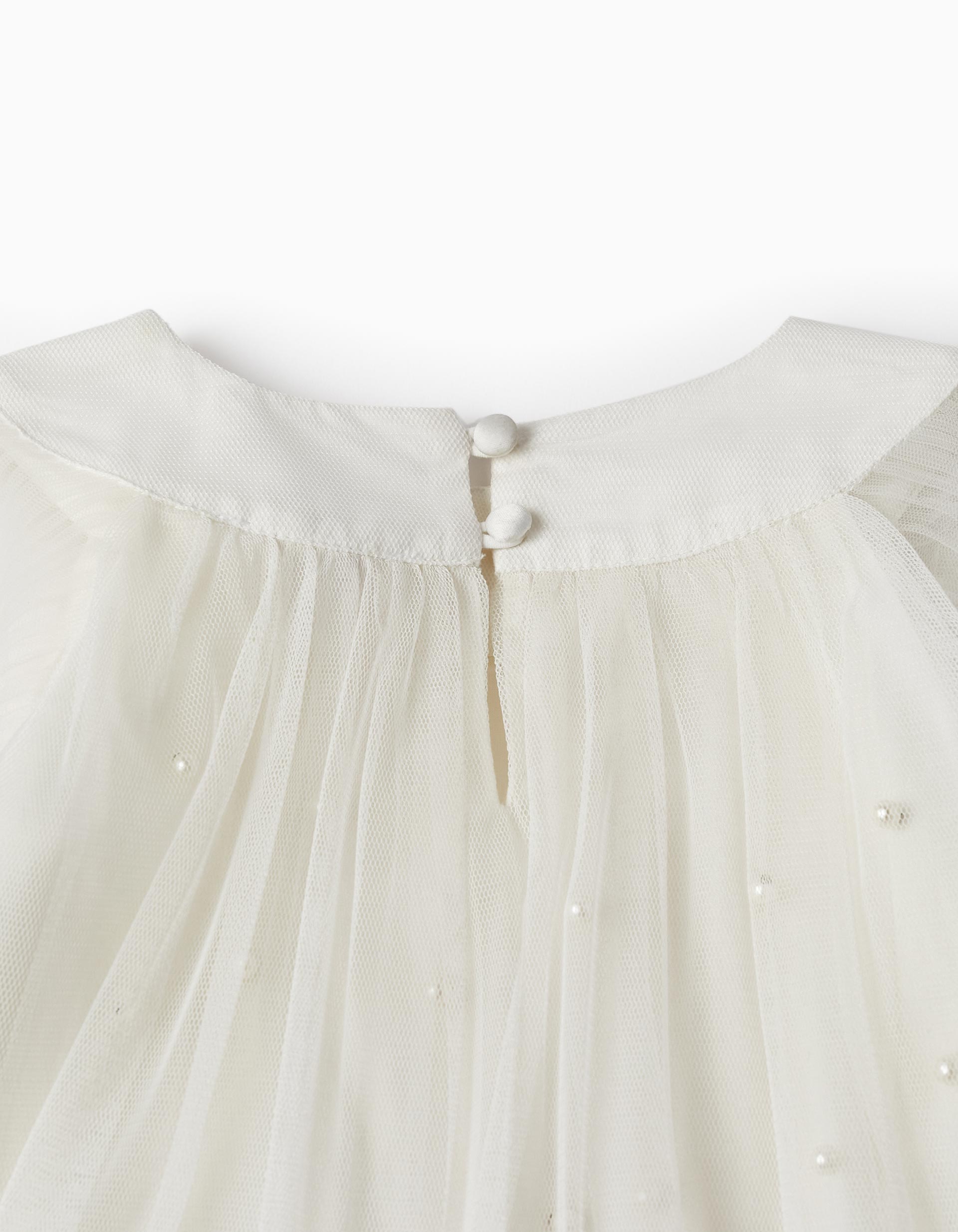 Vestido em Tule e Algodão para Menina, Branco