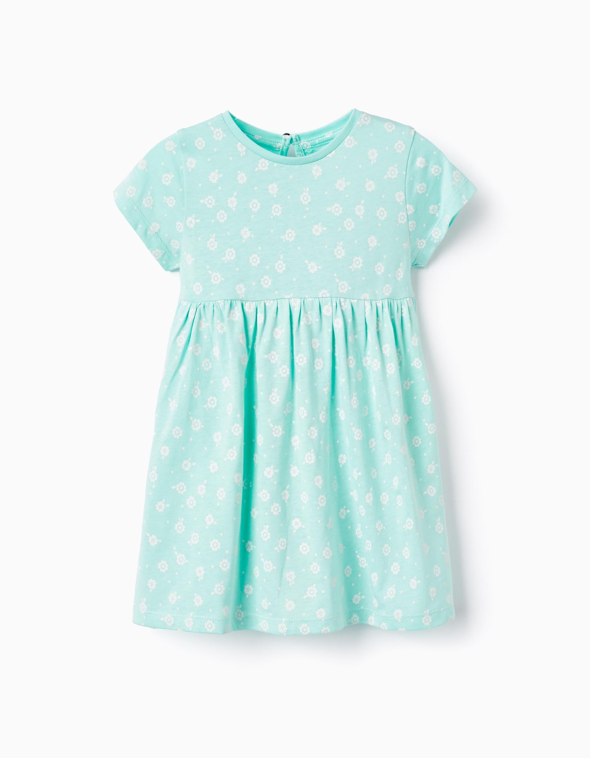 Vestido com Estampado para Bebé Menina 'Flores', Verde Água