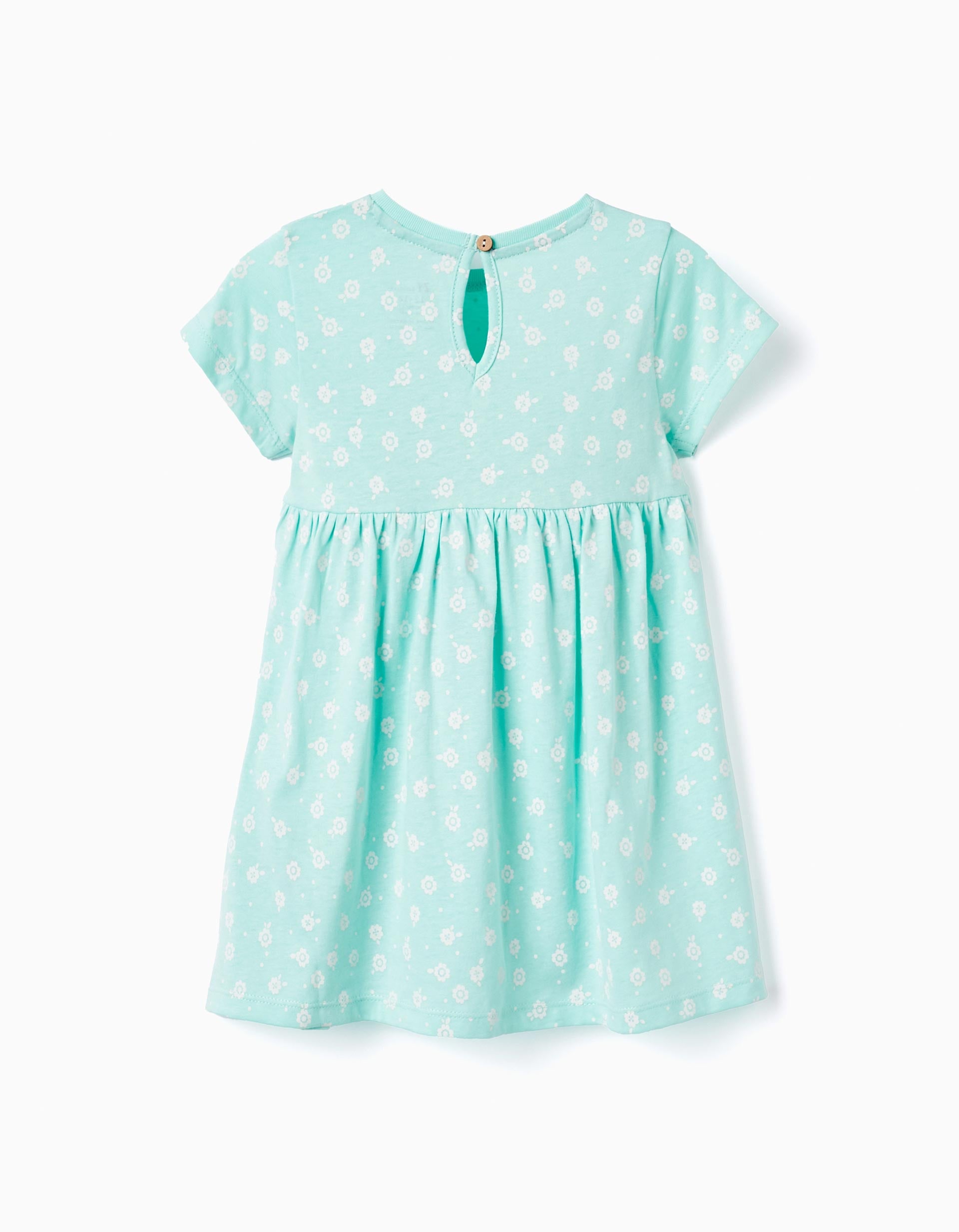 Vestido com Estampado para Bebé Menina 'Flores', Verde Água