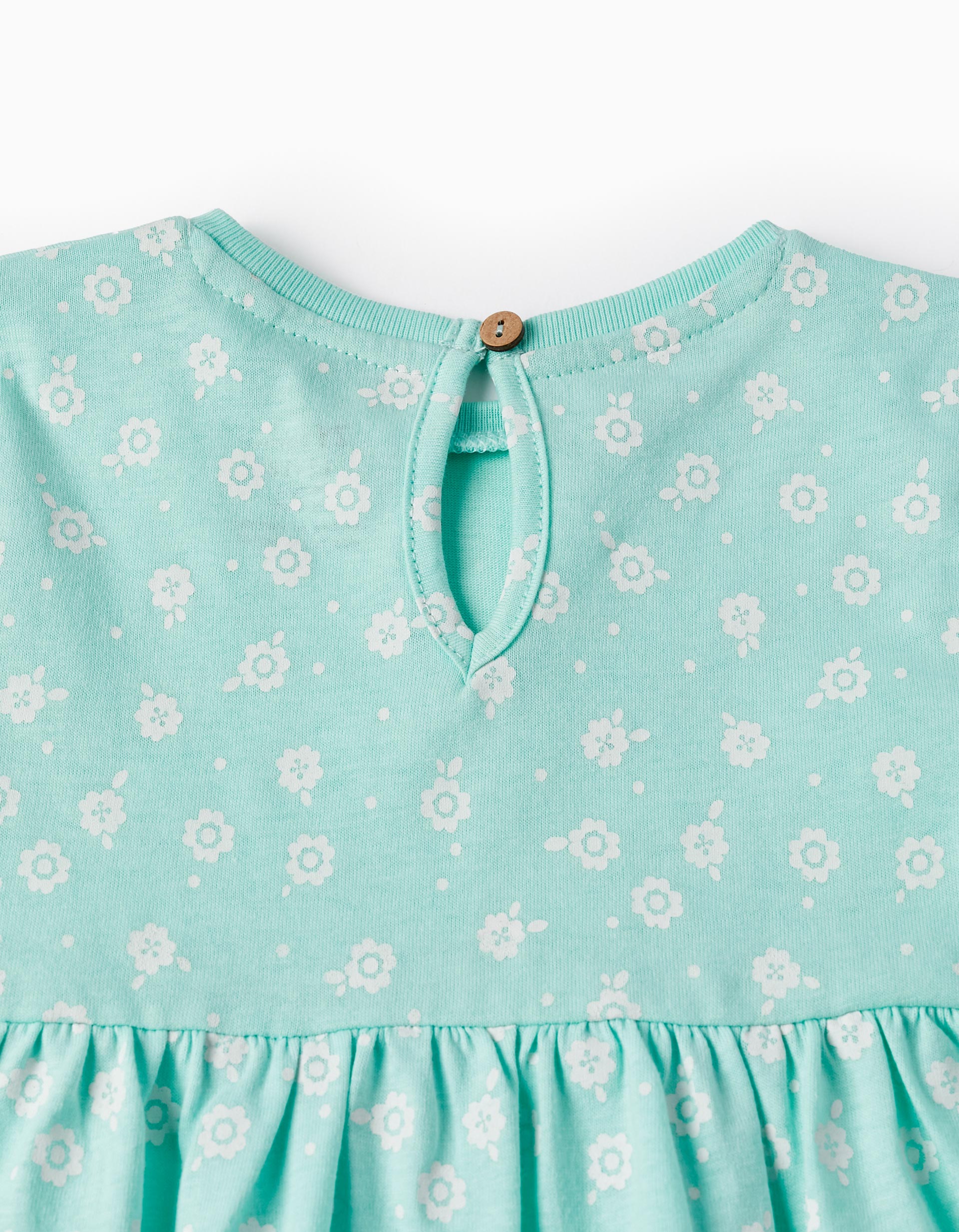 Vestido com Estampado para Bebé Menina 'Flores', Verde Água