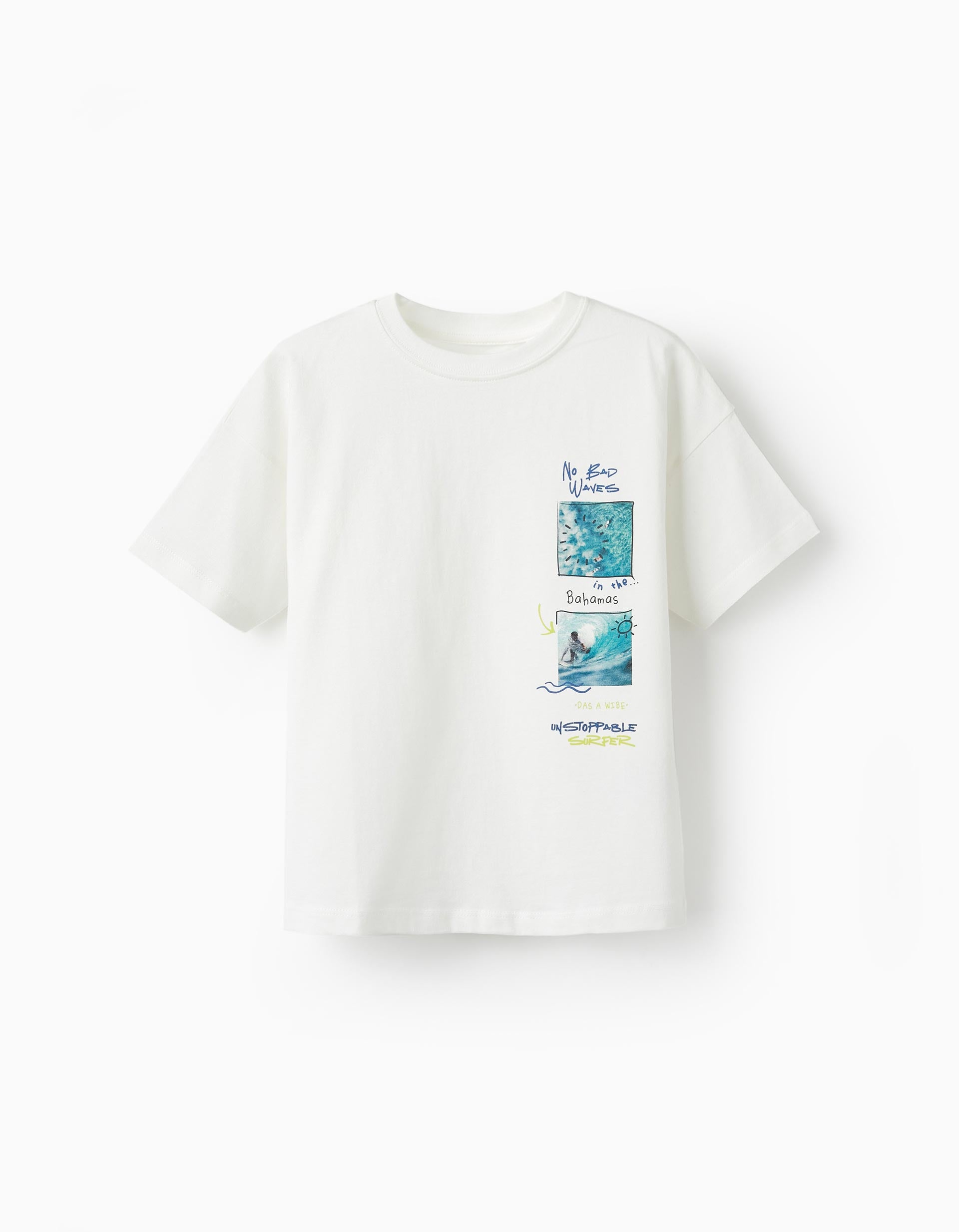 Cotton T-Shirt for Boys 'No Bad Waves', White