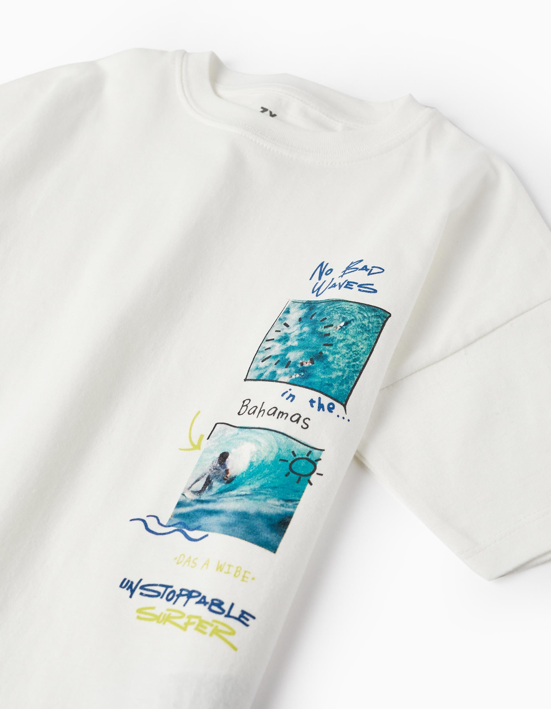 Cotton T-Shirt for Boys 'No Bad Waves', White