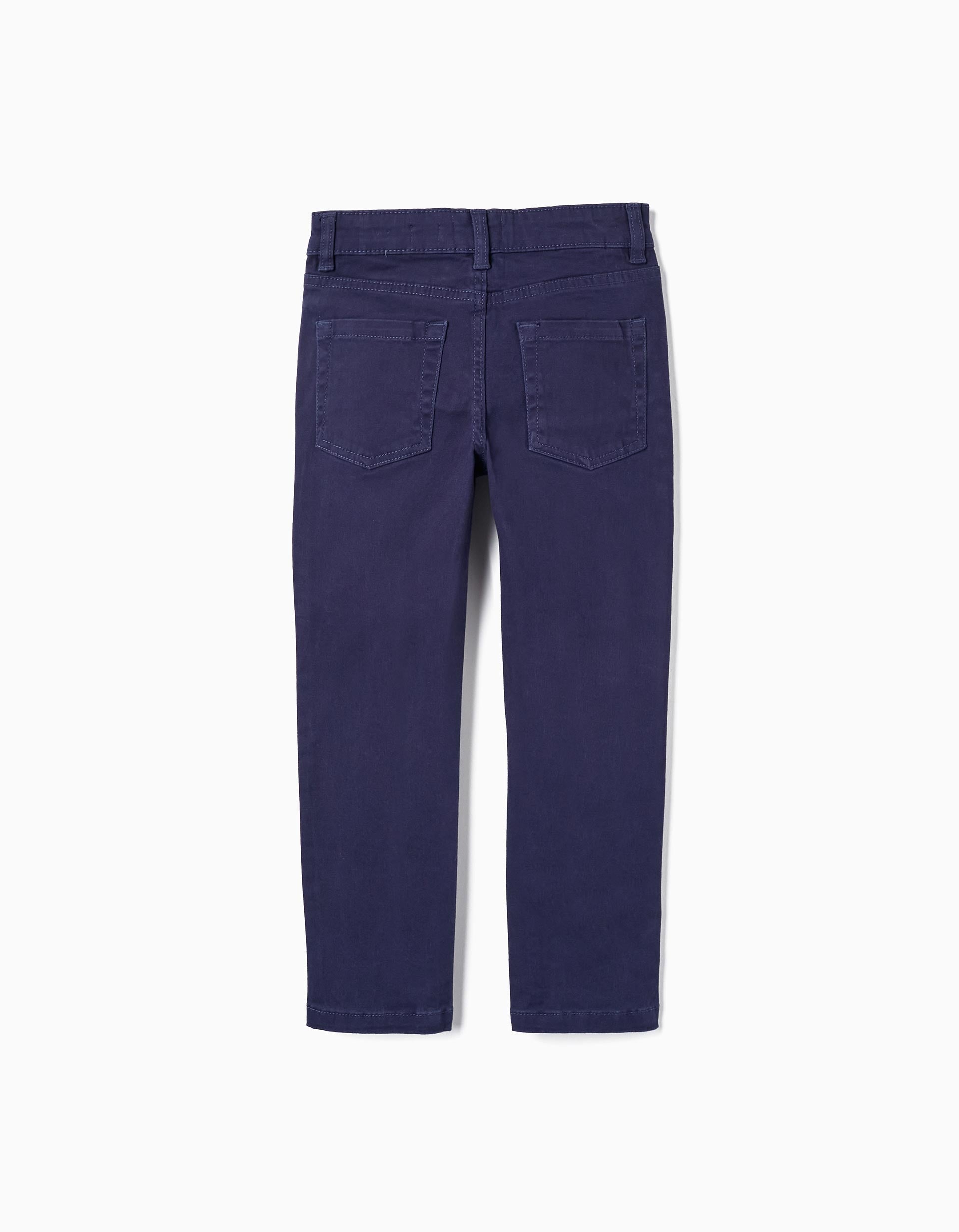 Cotton Twill Skinny Trousers for Boys, Dark Blue