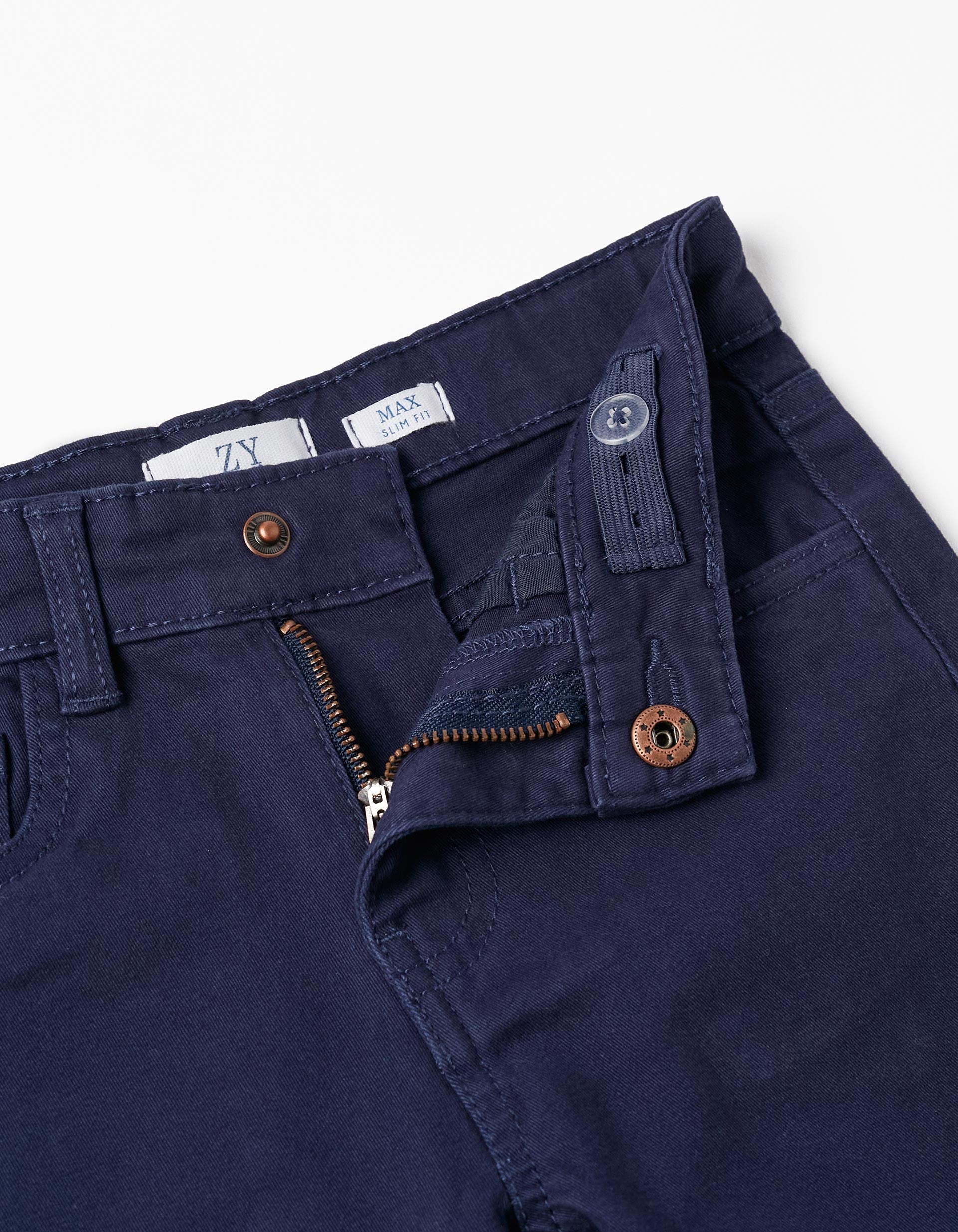 Cotton Twill Skinny Trousers for Boys, Dark Blue