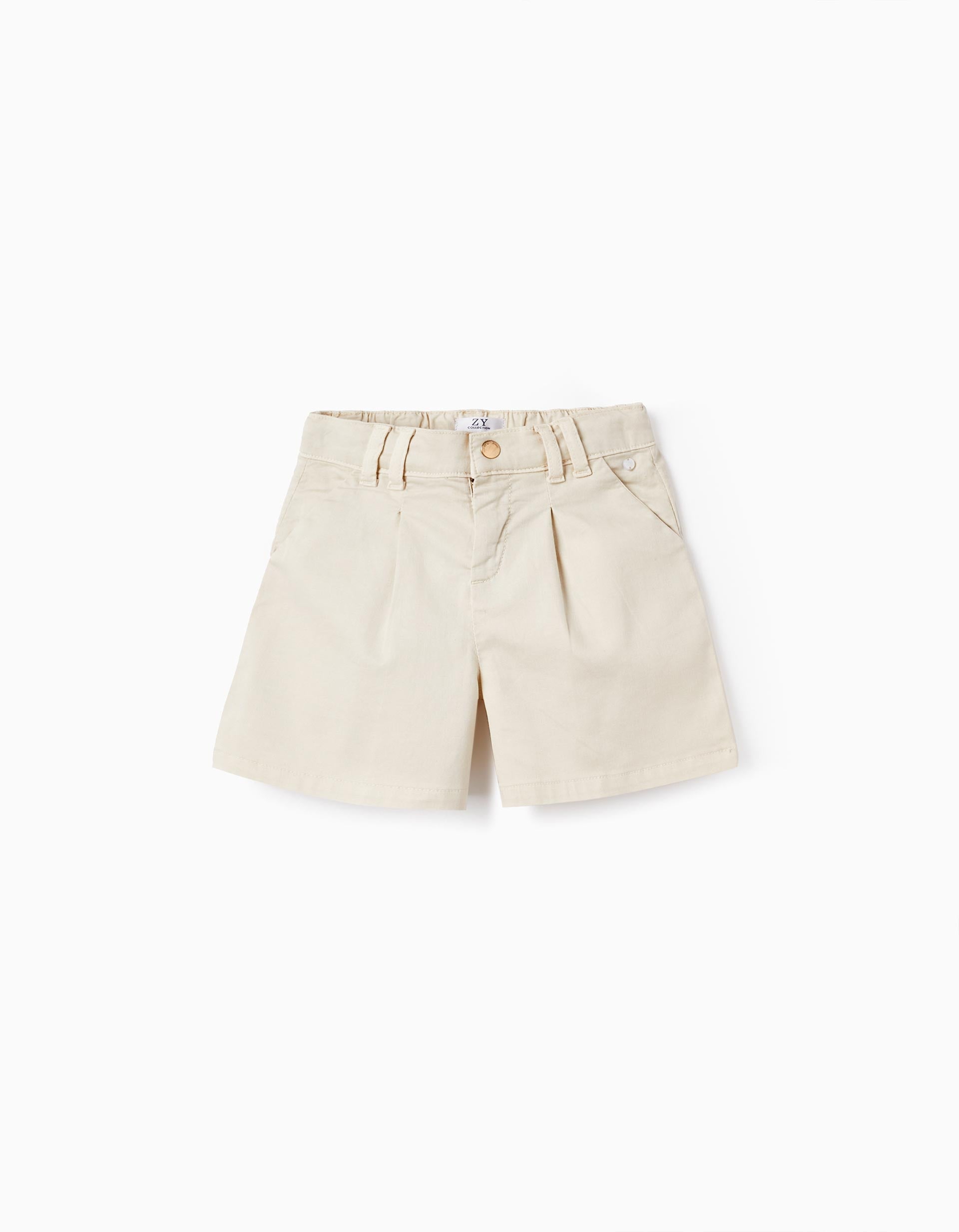 Shorts de Sarga de Algodón para Niña, Beige