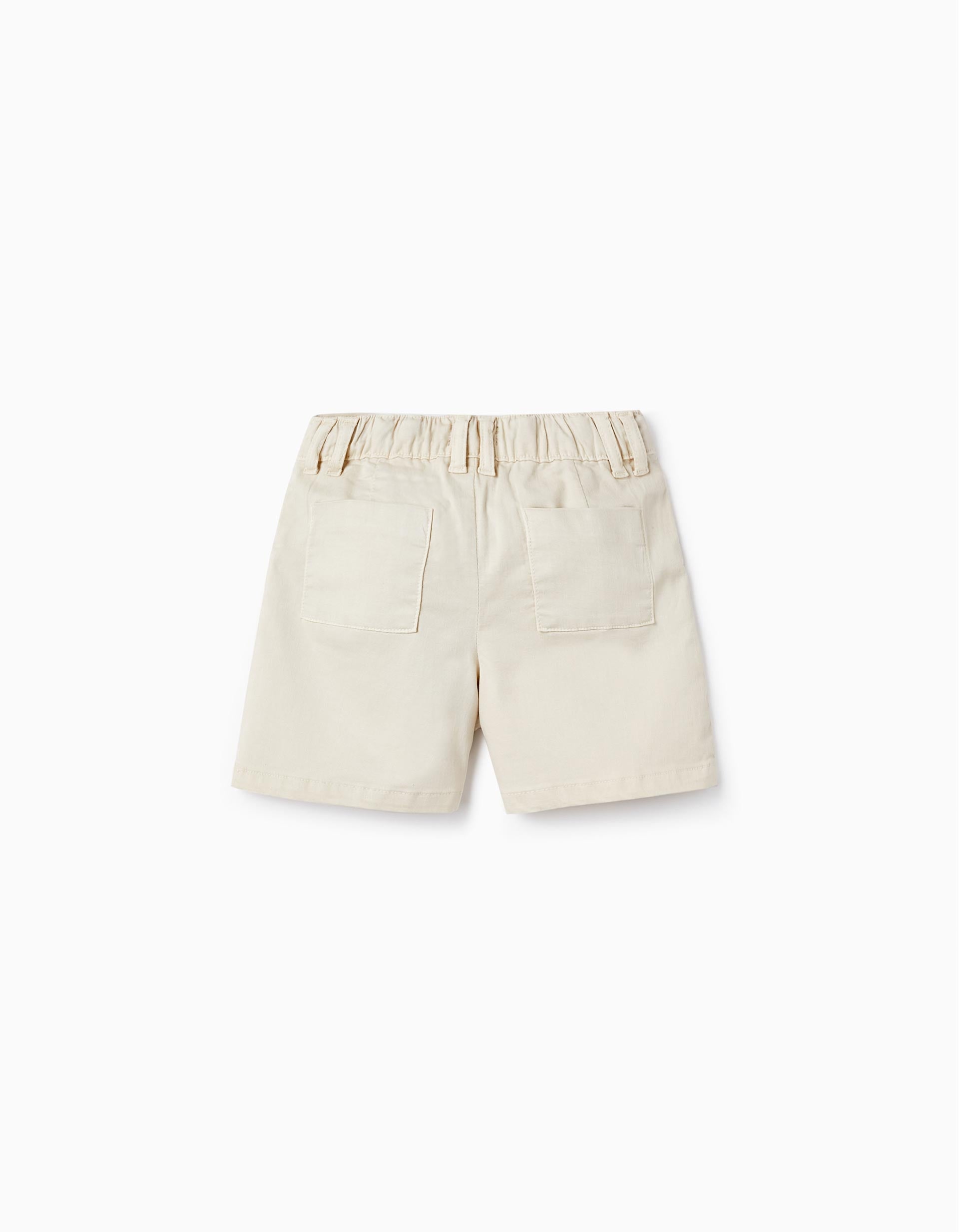 Shorts de Sarga de Algodón para Niña, Beige