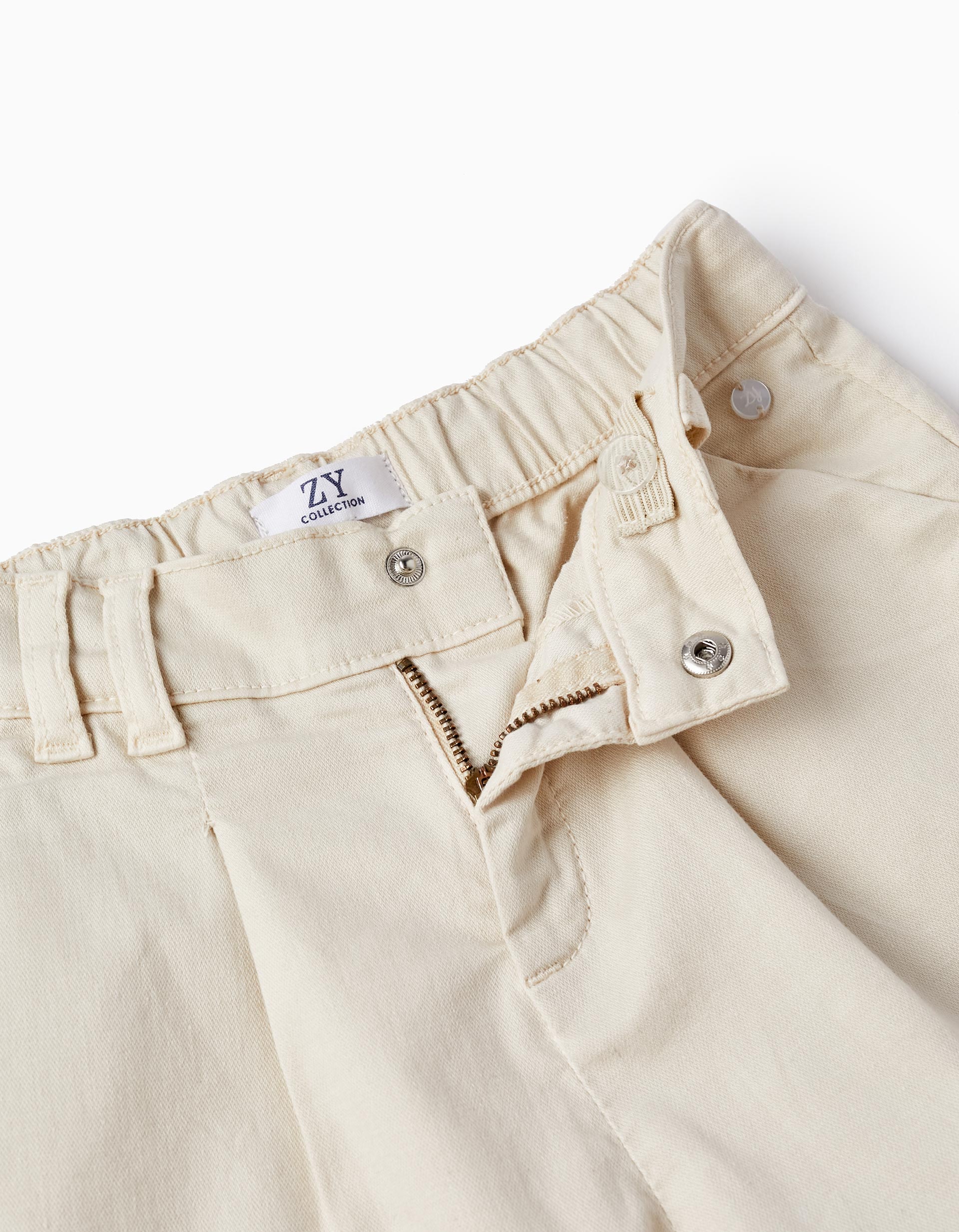 Shorts de Sarga de Algodón para Niña, Beige