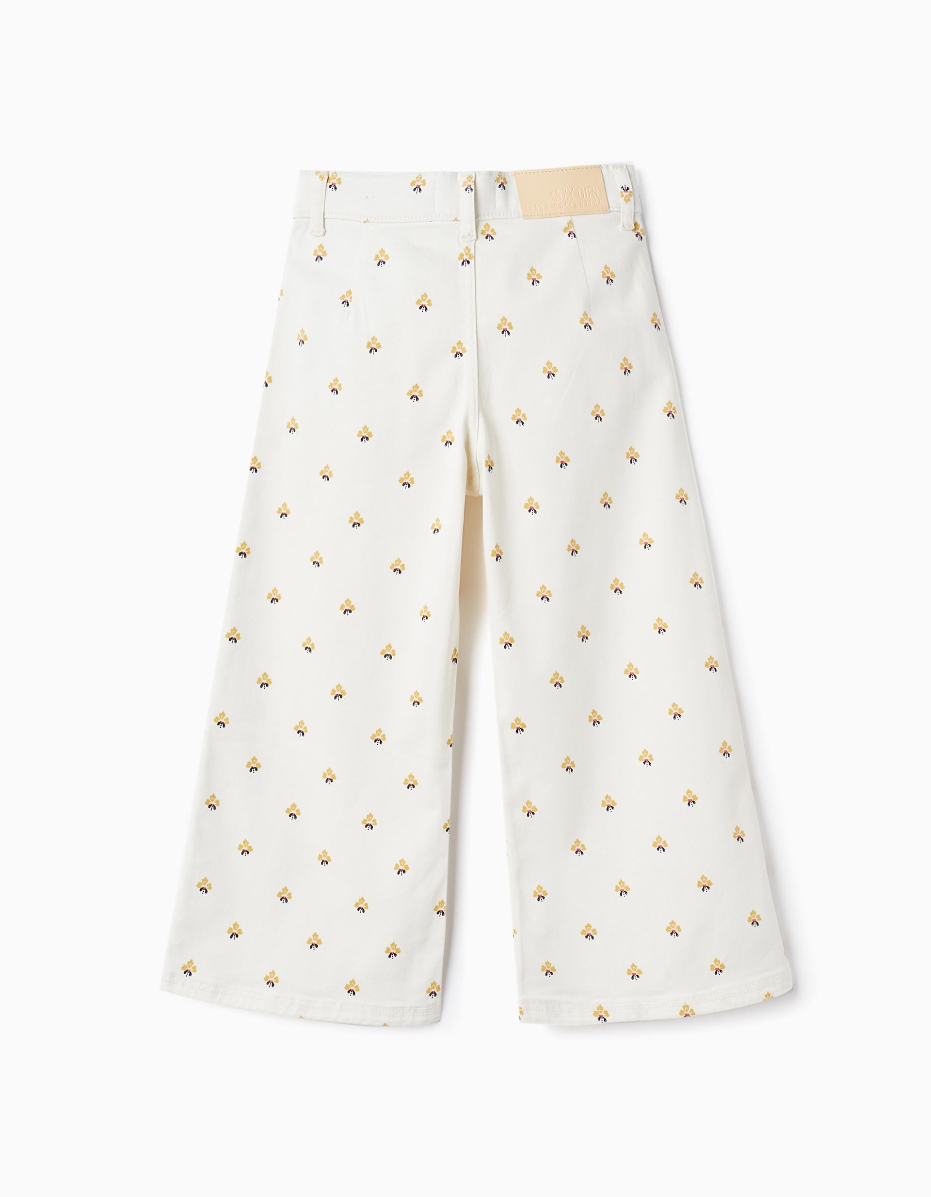 Twill Trousers with Pattern for Girls 'Wide Leg', White