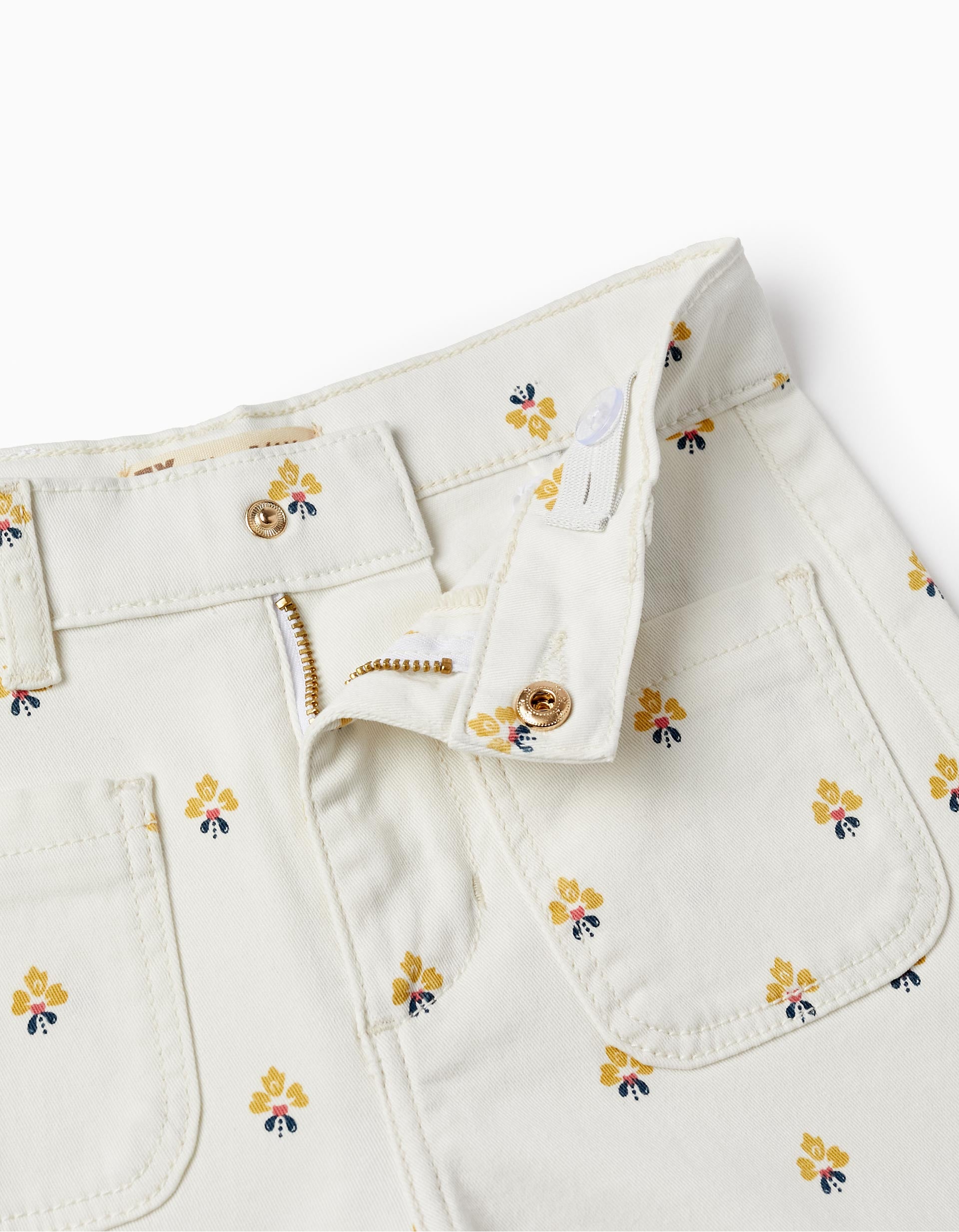 Twill Trousers with Pattern for Girls 'Wide Leg', White