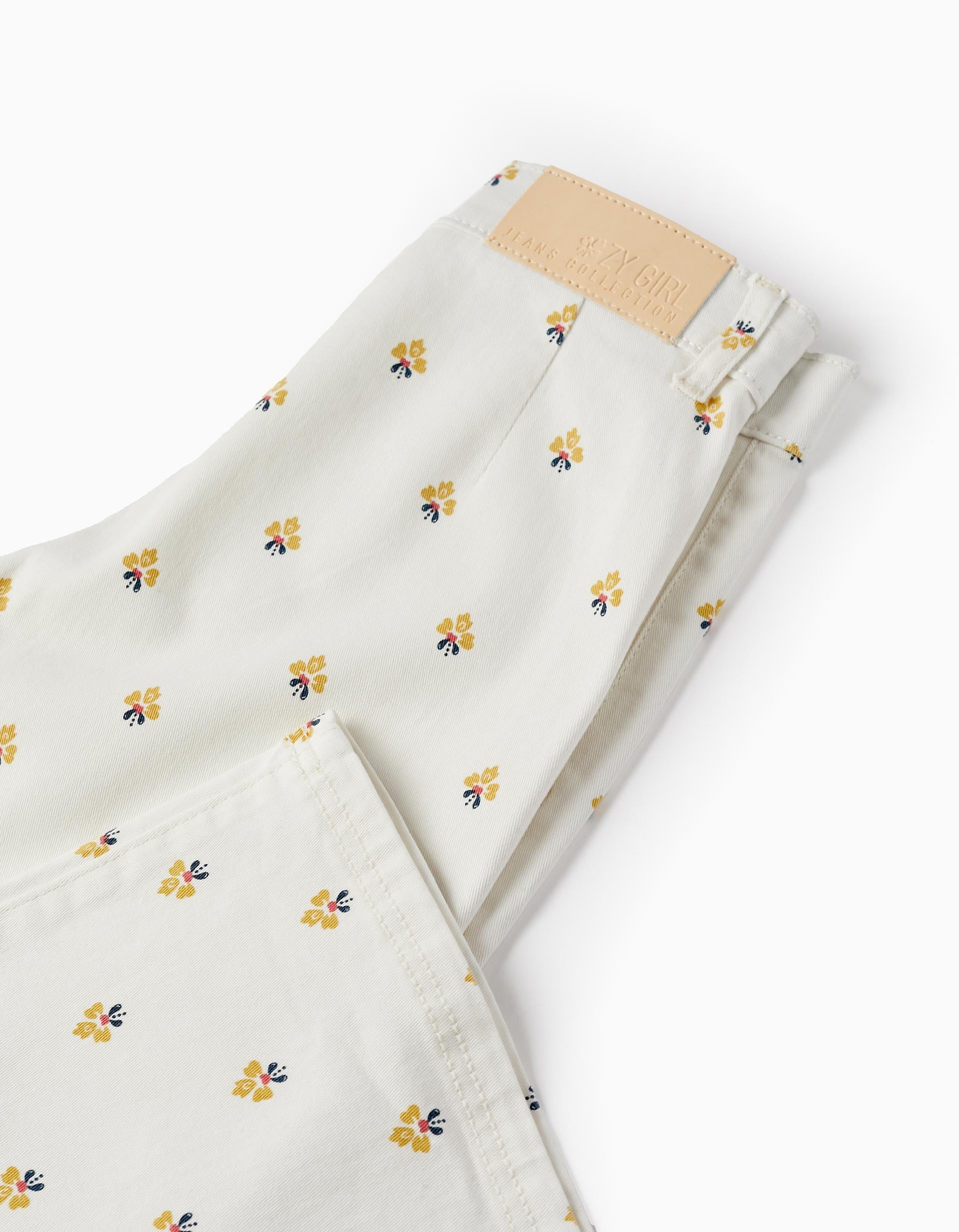 Twill Trousers with Pattern for Girls 'Wide Leg', White