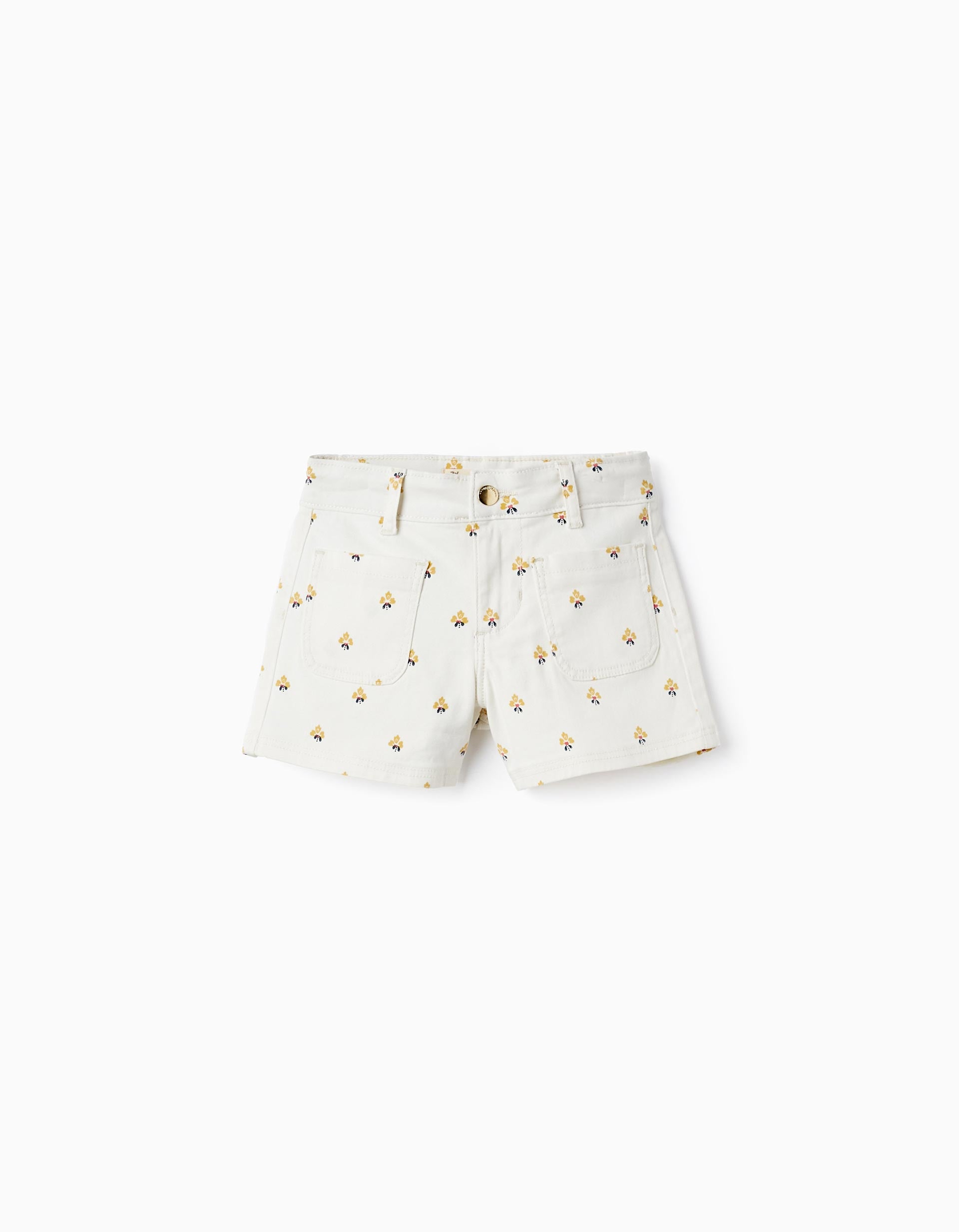 Shorts de Sarga con Motivo para Niña, Blanco