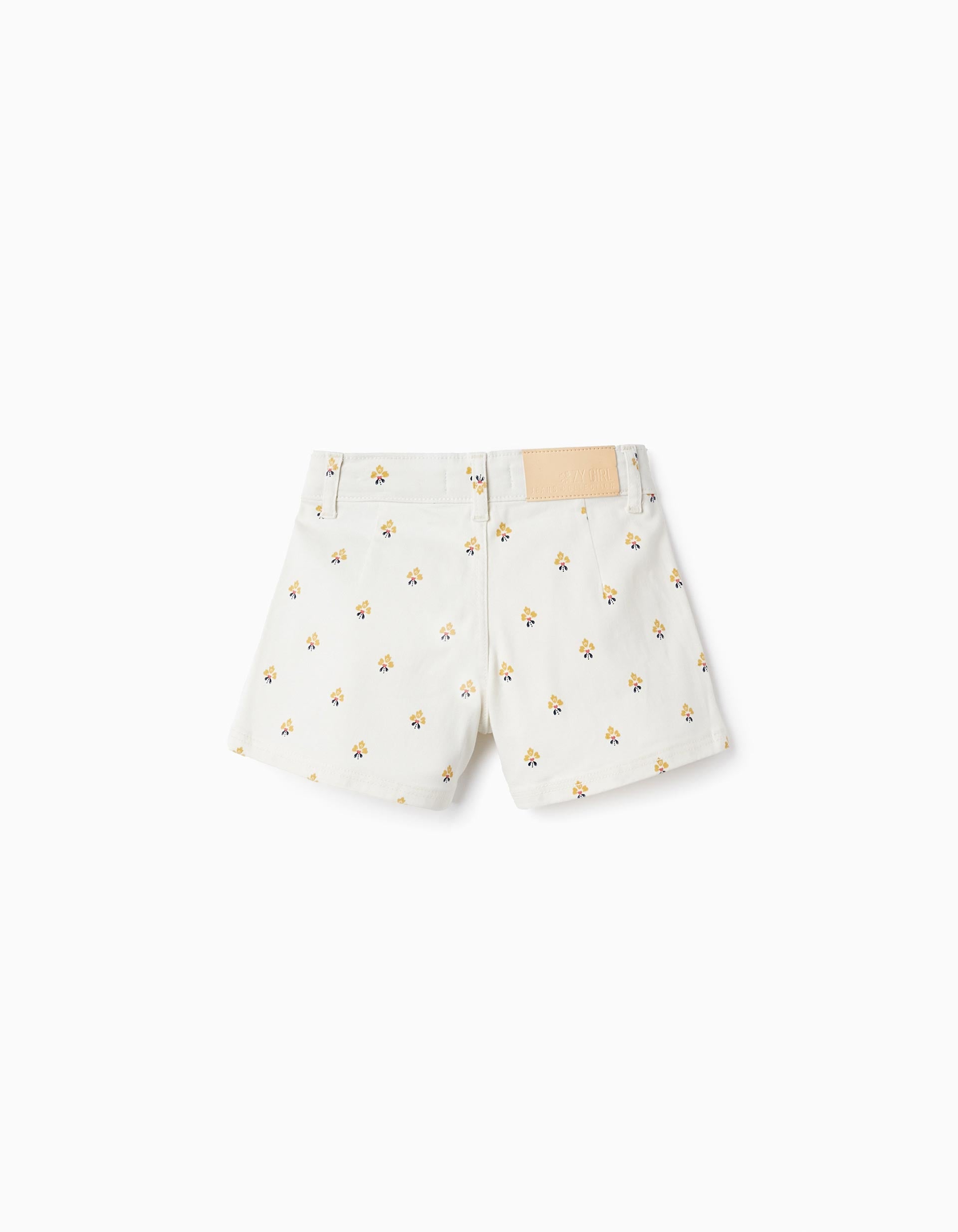 Shorts de Sarga con Motivo para Niña, Blanco