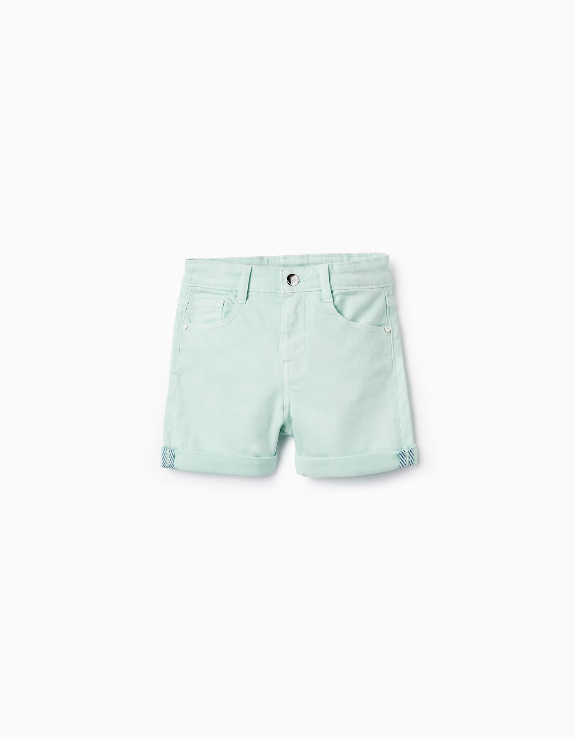 Shorts de Sarga de Algodón para Niña, Verde-Agua