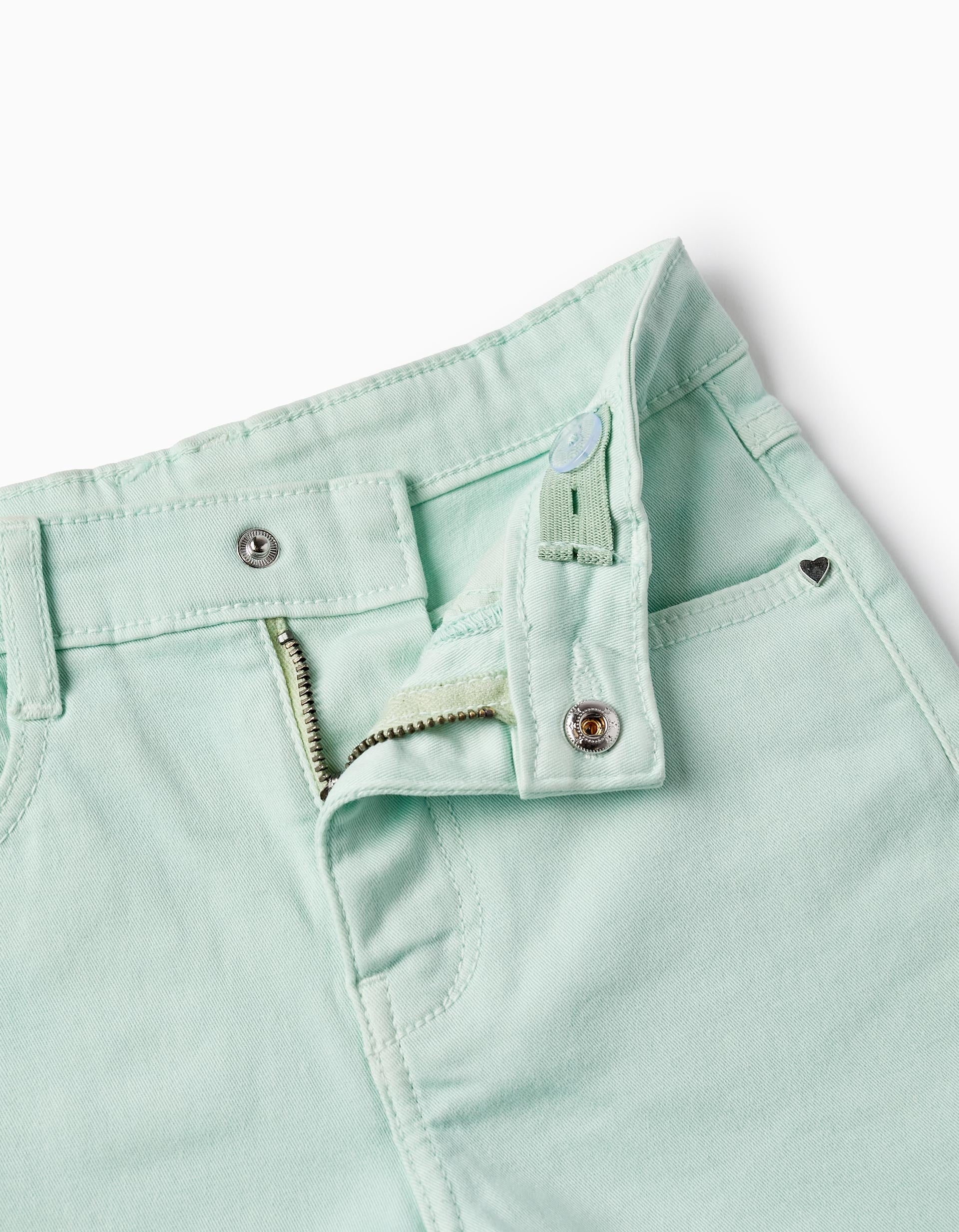 Shorts de Sarga de Algodón para Niña, Verde-Agua