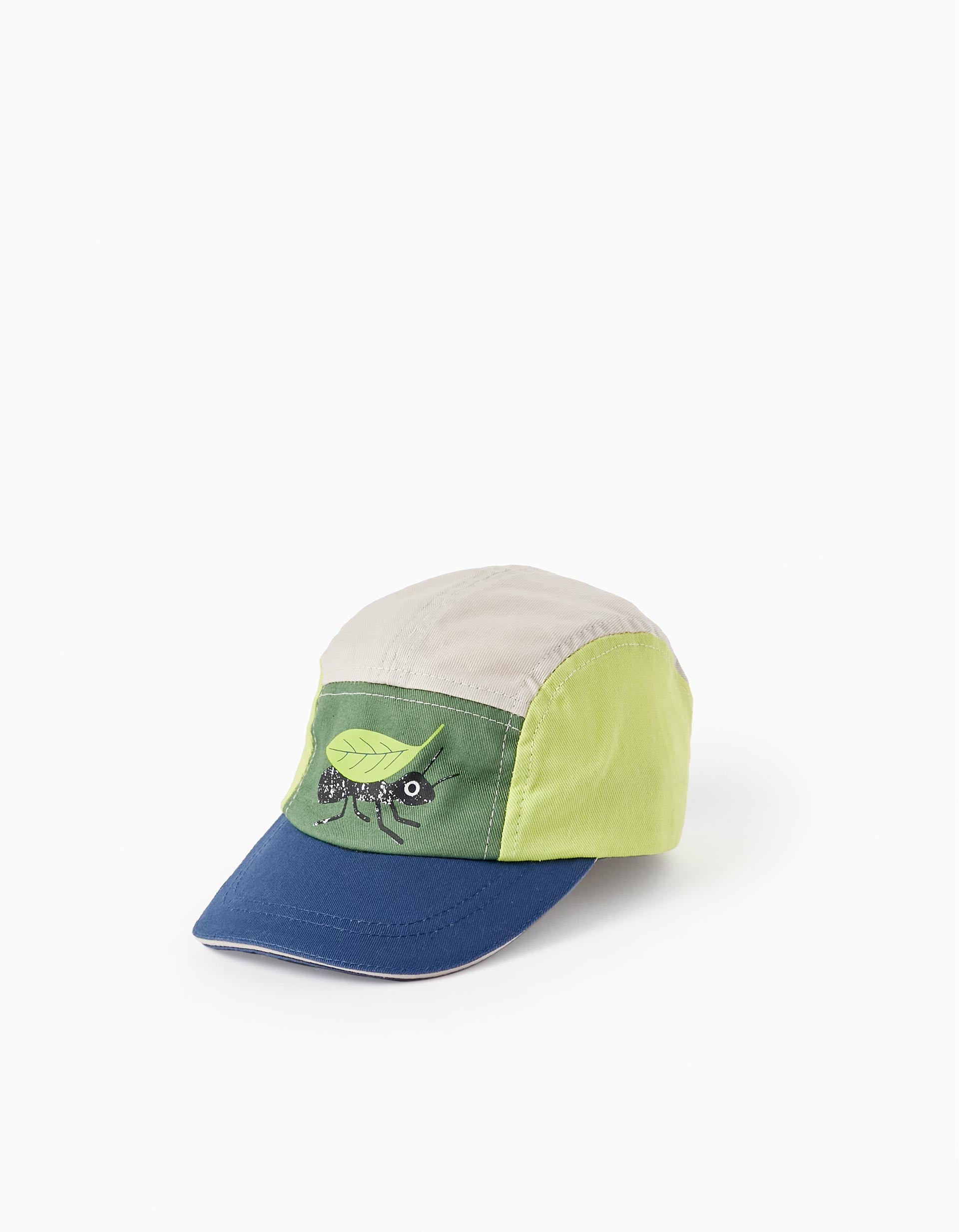 Gorra de Algodón para Bebé Niño 'Ant', Verde Neón/Azul Oscuro/Beige