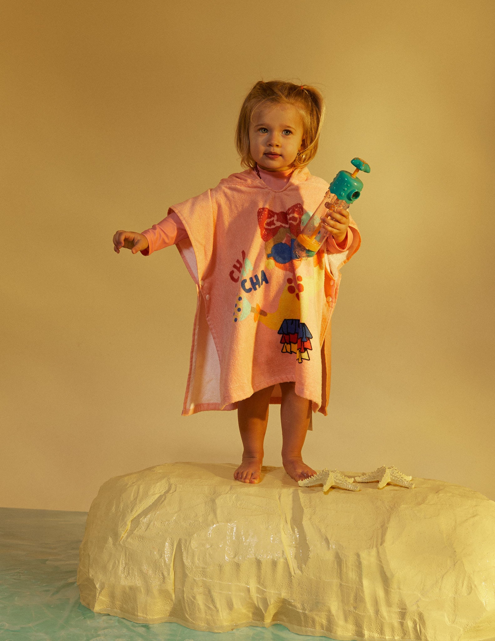 Poncho De Plage Avec Capuche Pour Bébé Fille 'Séville', Corail