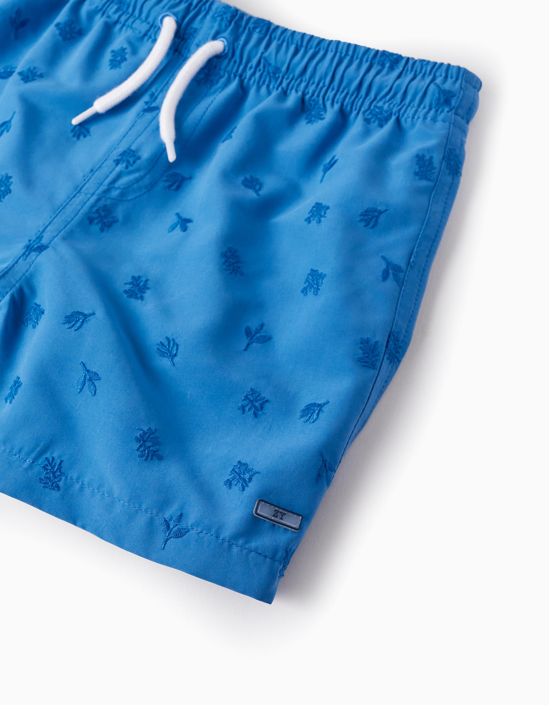 Swim Shorts with Embroidered Pattern for Boys, Blue