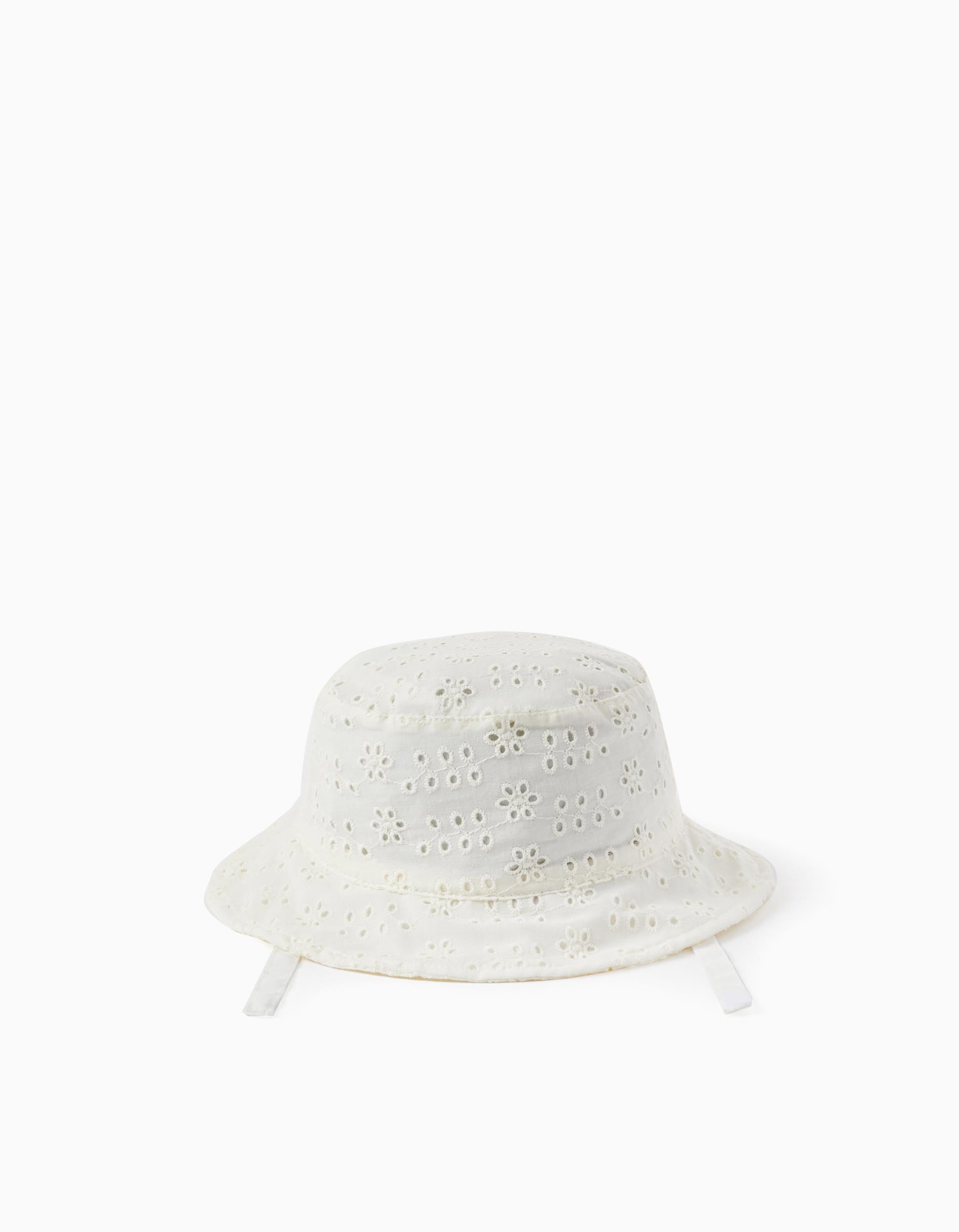 Chapeau avec Broderie Anglaise pour Bébé Fille, Blanc