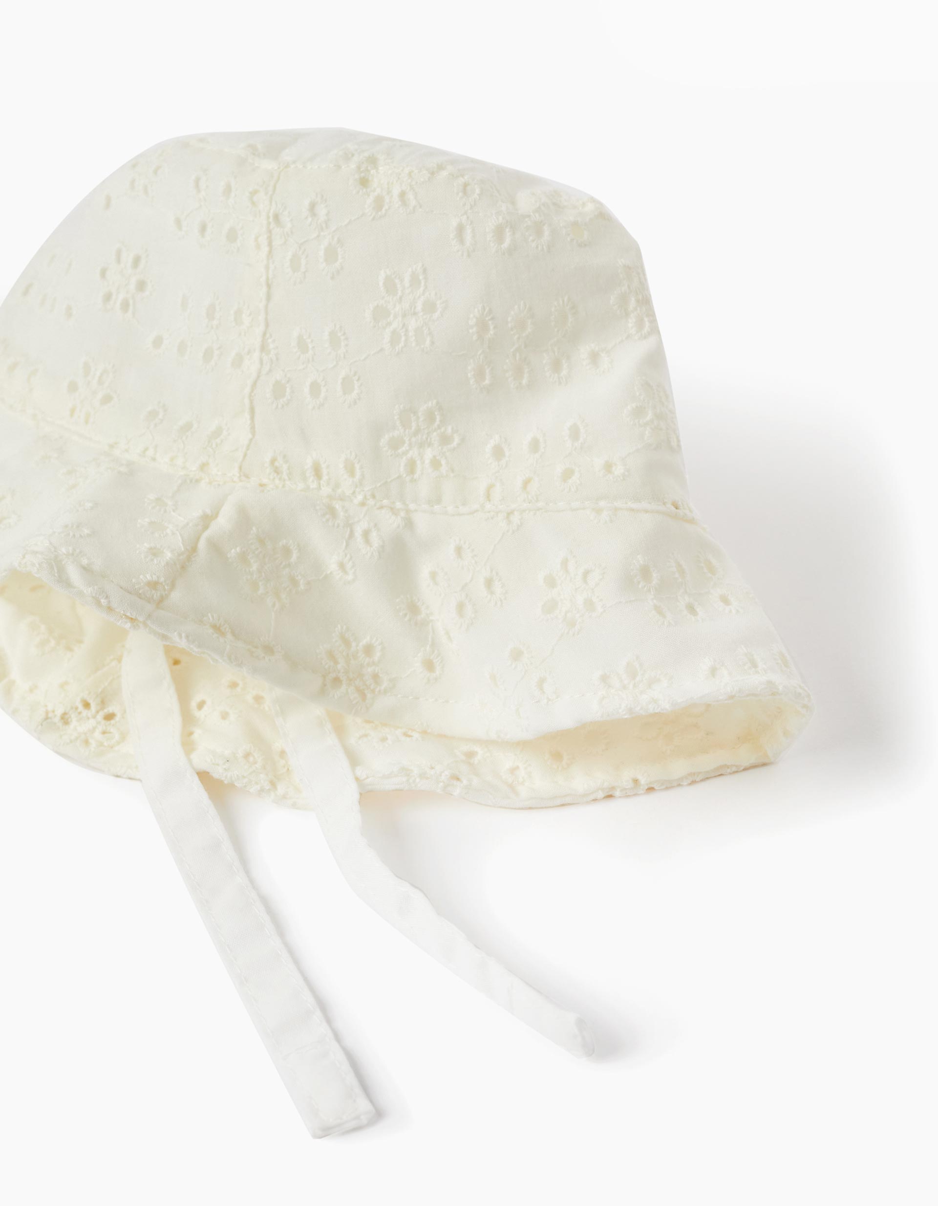 Chapeau avec Broderie Anglaise pour Bébé Fille, Blanc