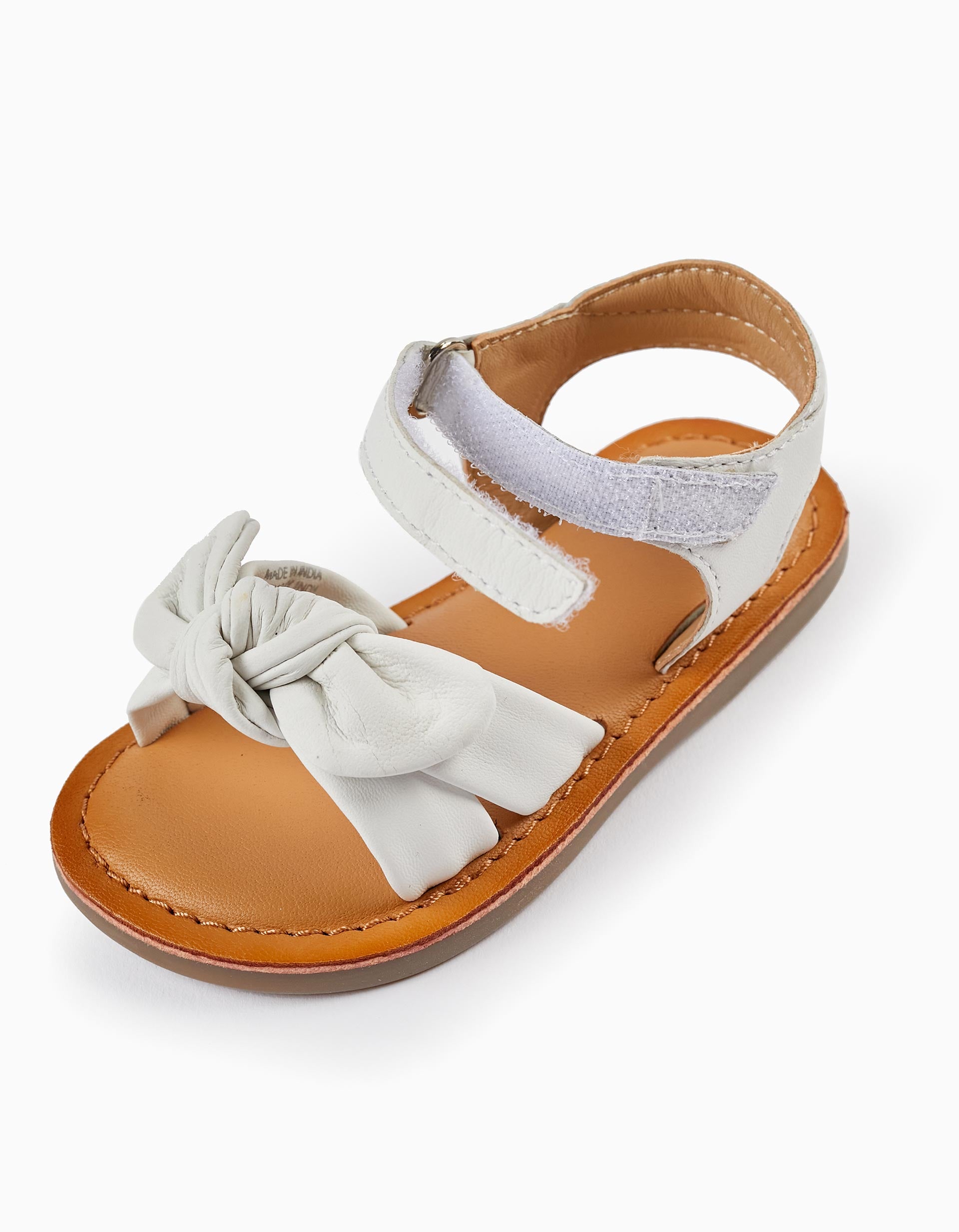 Sandales en cuir avec nœud pour bébé fille, Blanc