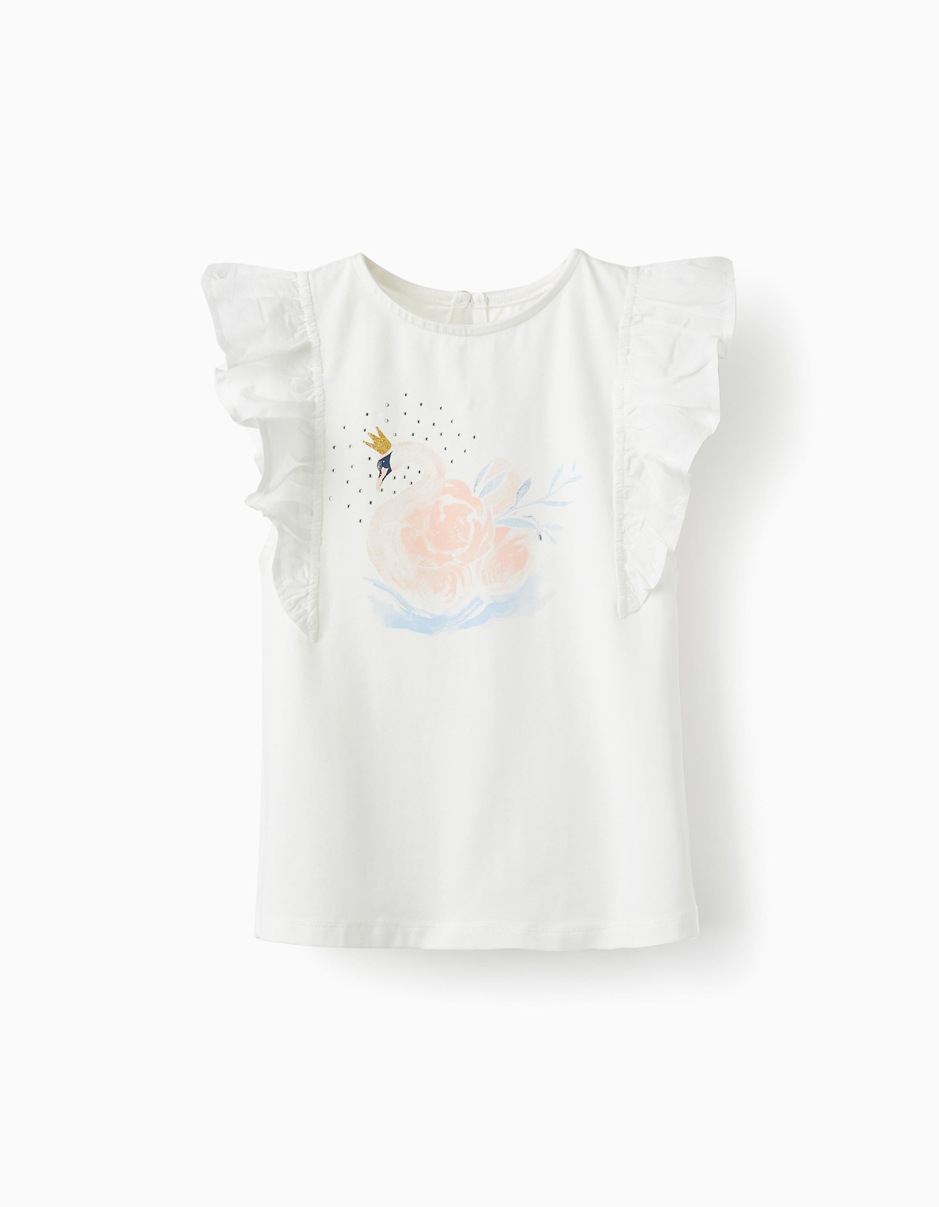 T-shirt avec des brillants et des paillettes 'Cygne', Blanc