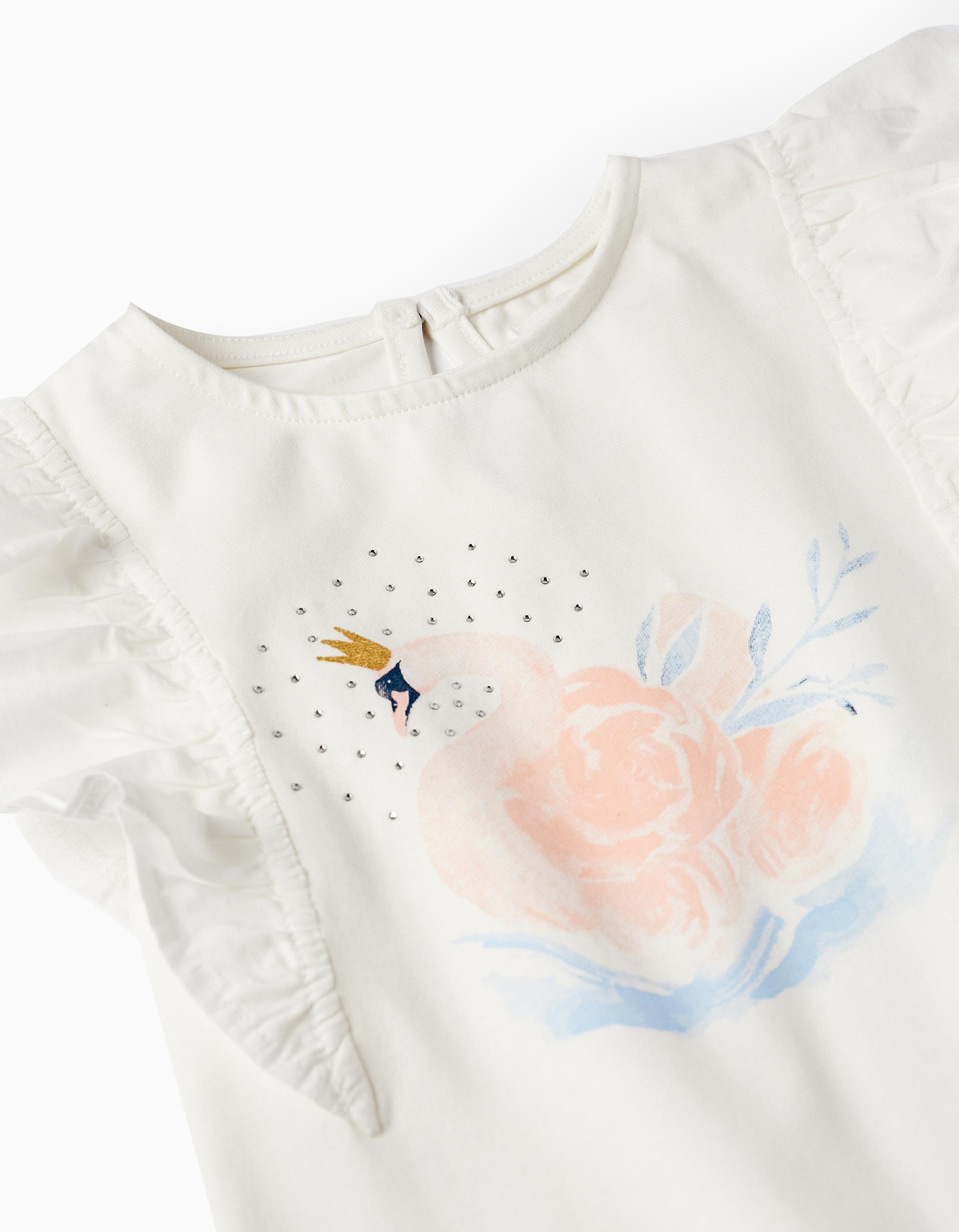 T-shirt avec des brillants et des paillettes 'Cygne', Blanc