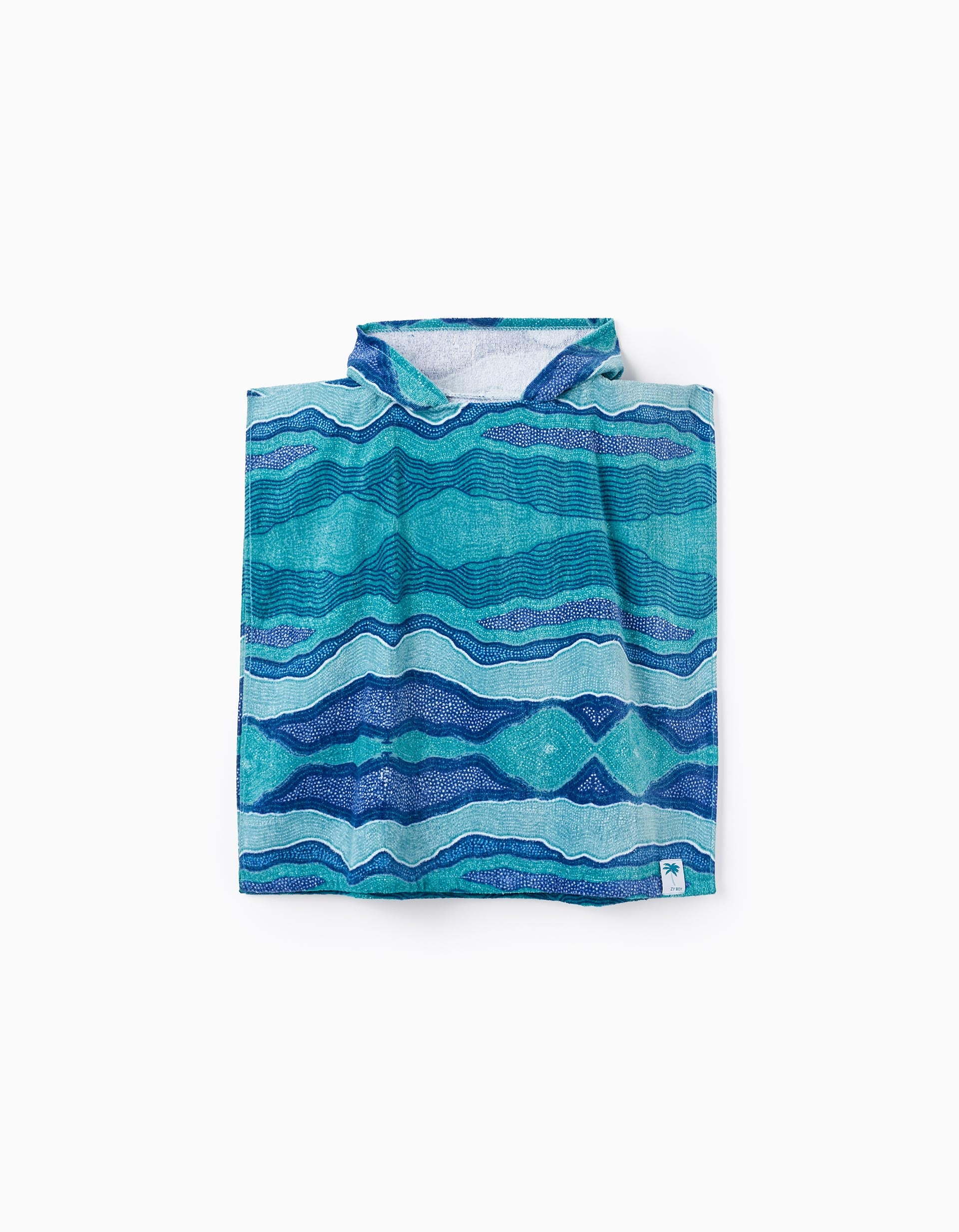 Poncho De Plage Avec Capuche Pour Garçon 'Vagues', Vert/Bleu Foncé