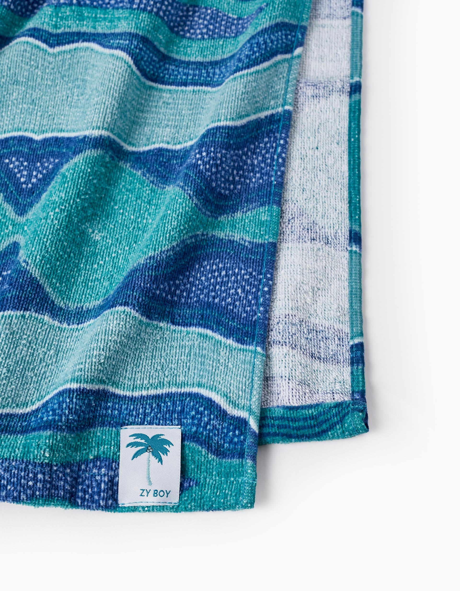 Poncho De Plage Avec Capuche Pour Garçon 'Vagues', Vert/Bleu Foncé