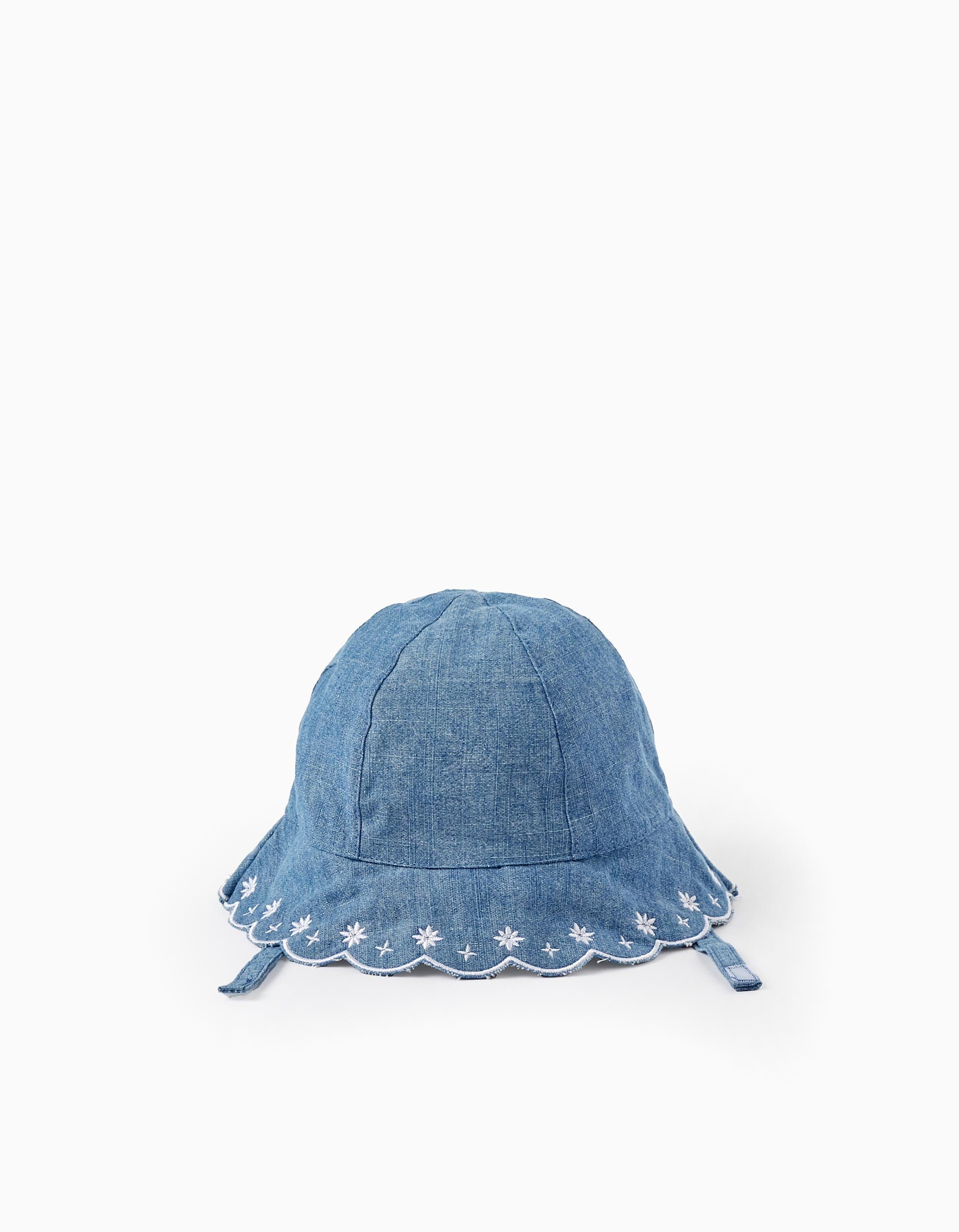 Cotton Denim Hat with Embroidery for Baby and Girl, Blue