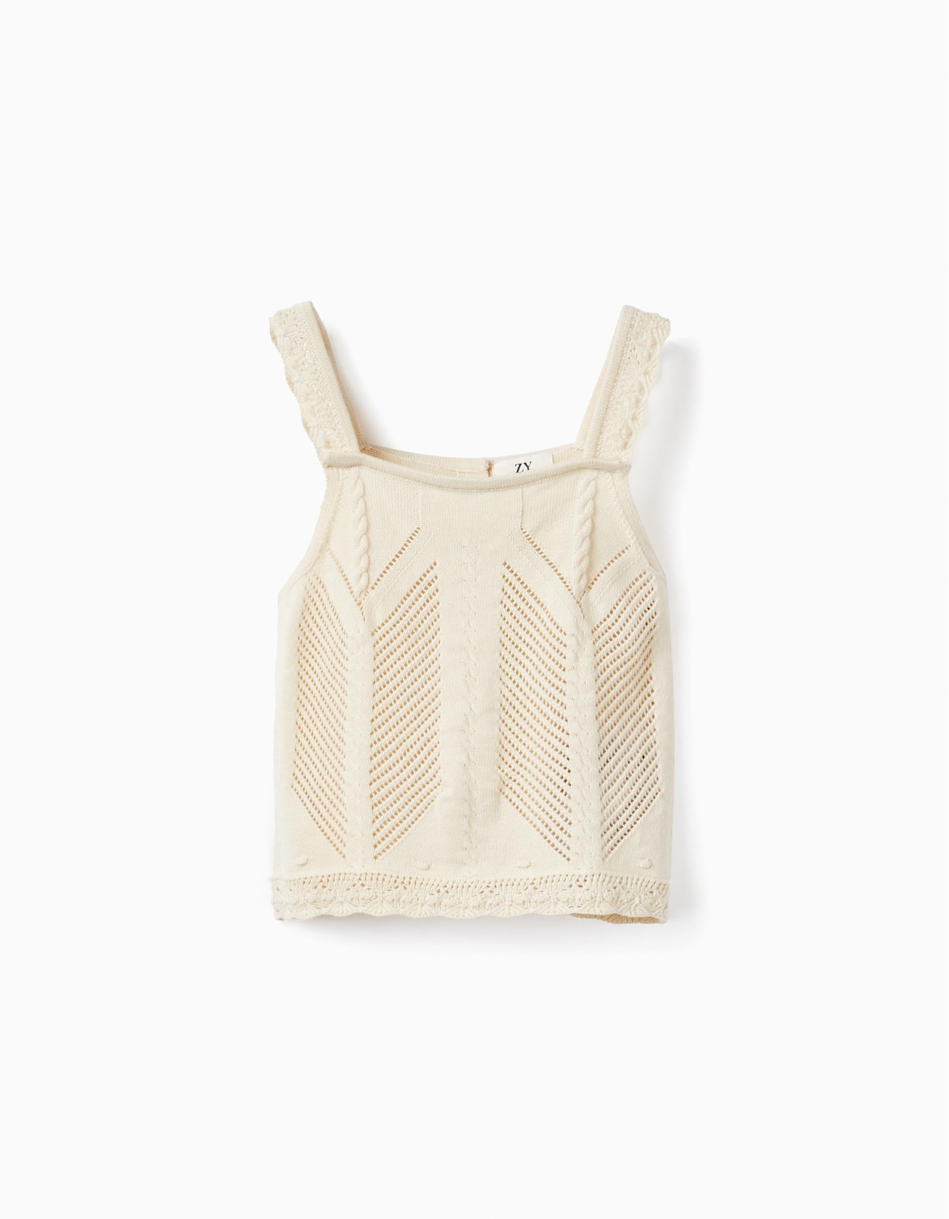 Top de Tirantes en Punto para Niña, Beige Claro