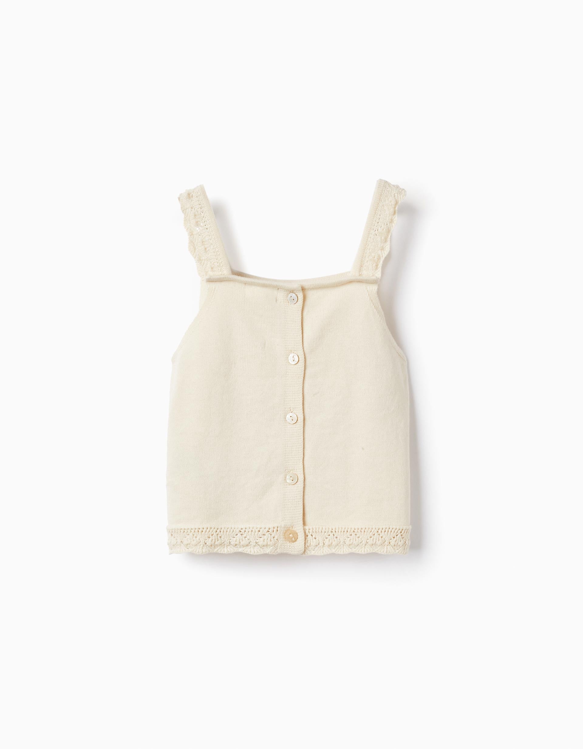 Top de Tirantes en Punto para Niña, Beige Claro