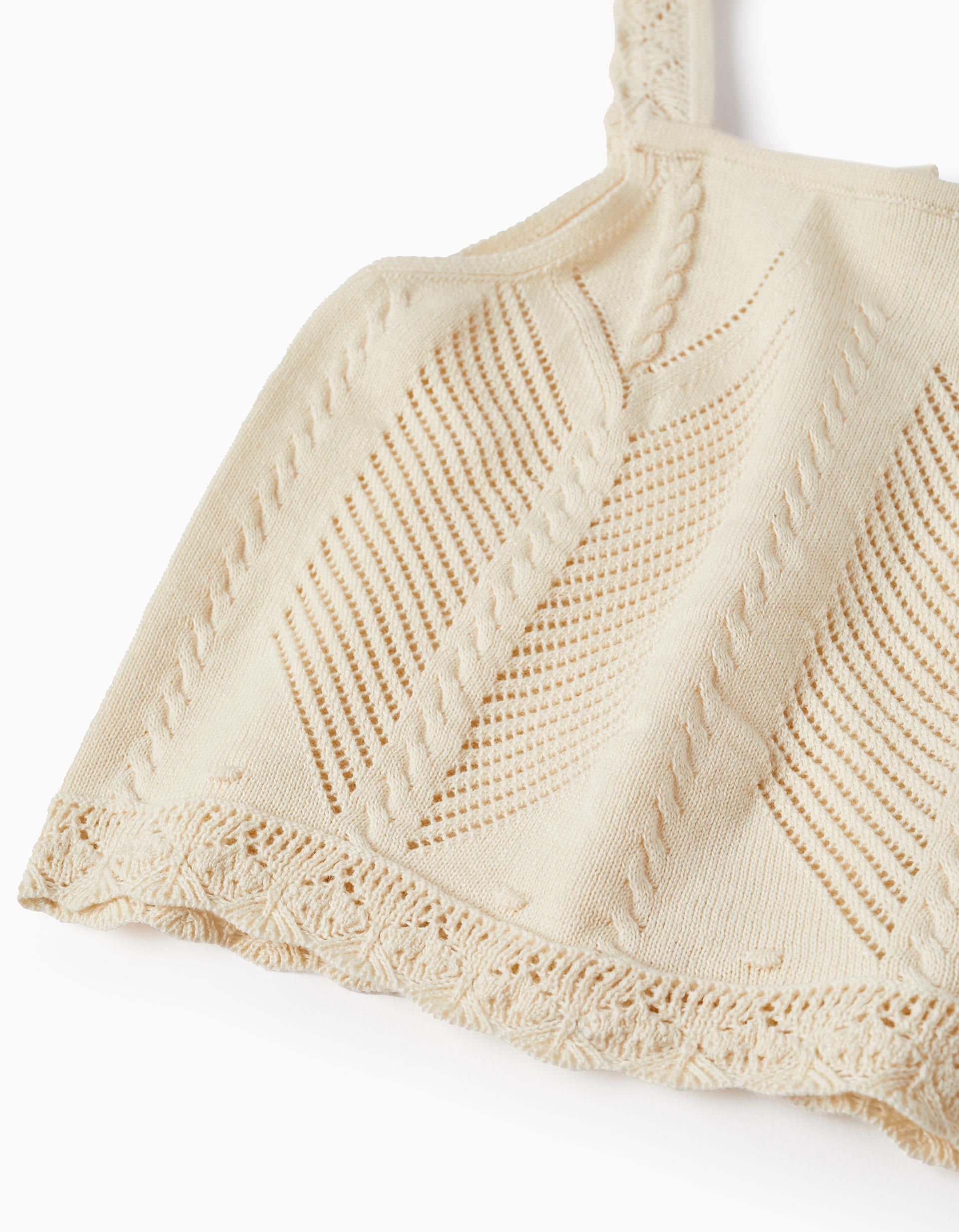 Top de Tirantes en Punto para Niña, Beige Claro