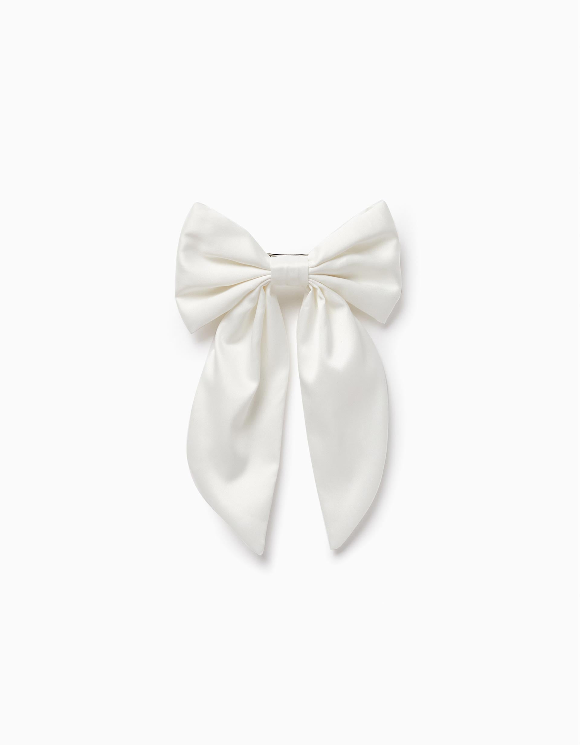 Satin Bow Hair Clip for Baby and Girl, White