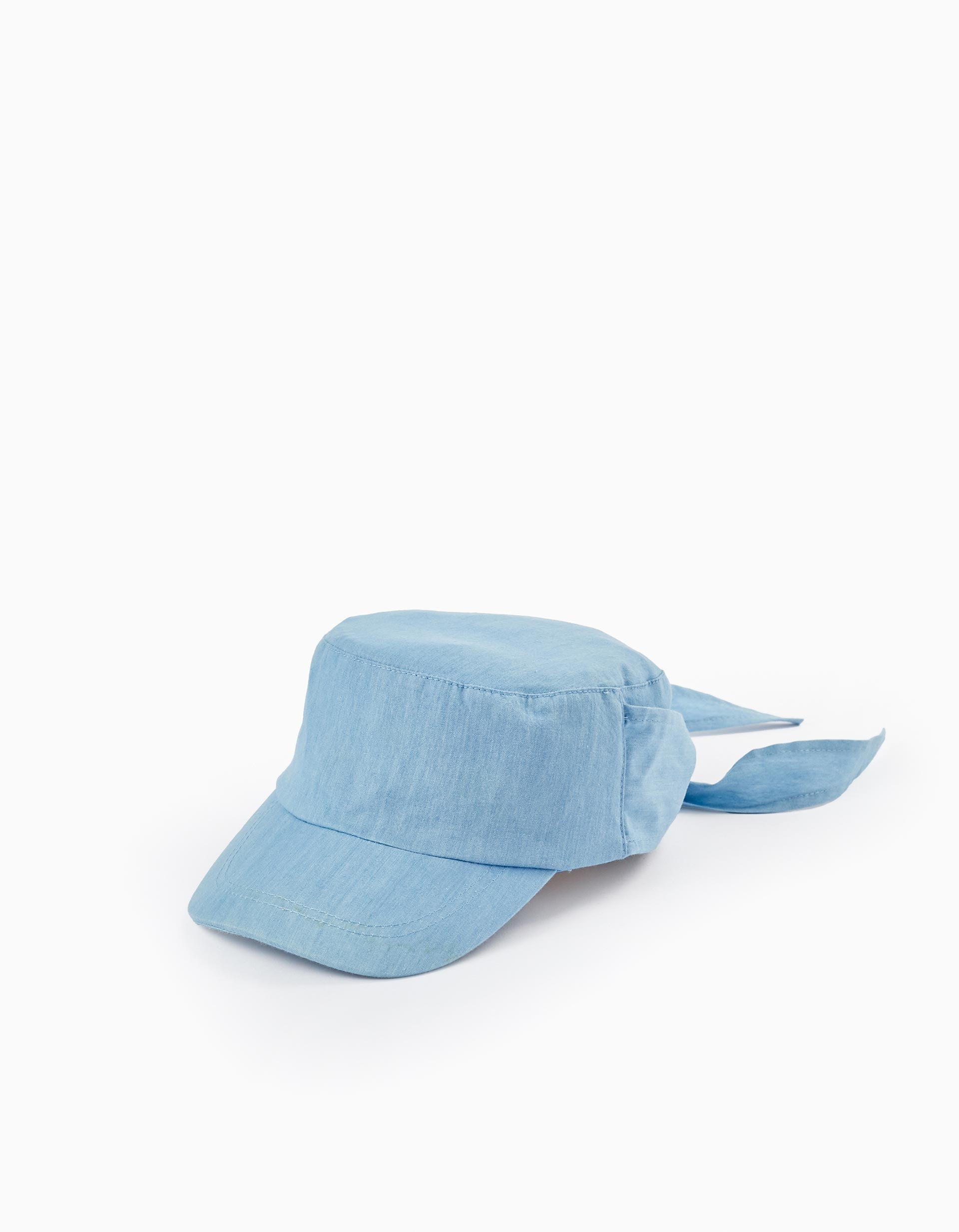 Cotton Cap with Ribbon for Girls, Blue