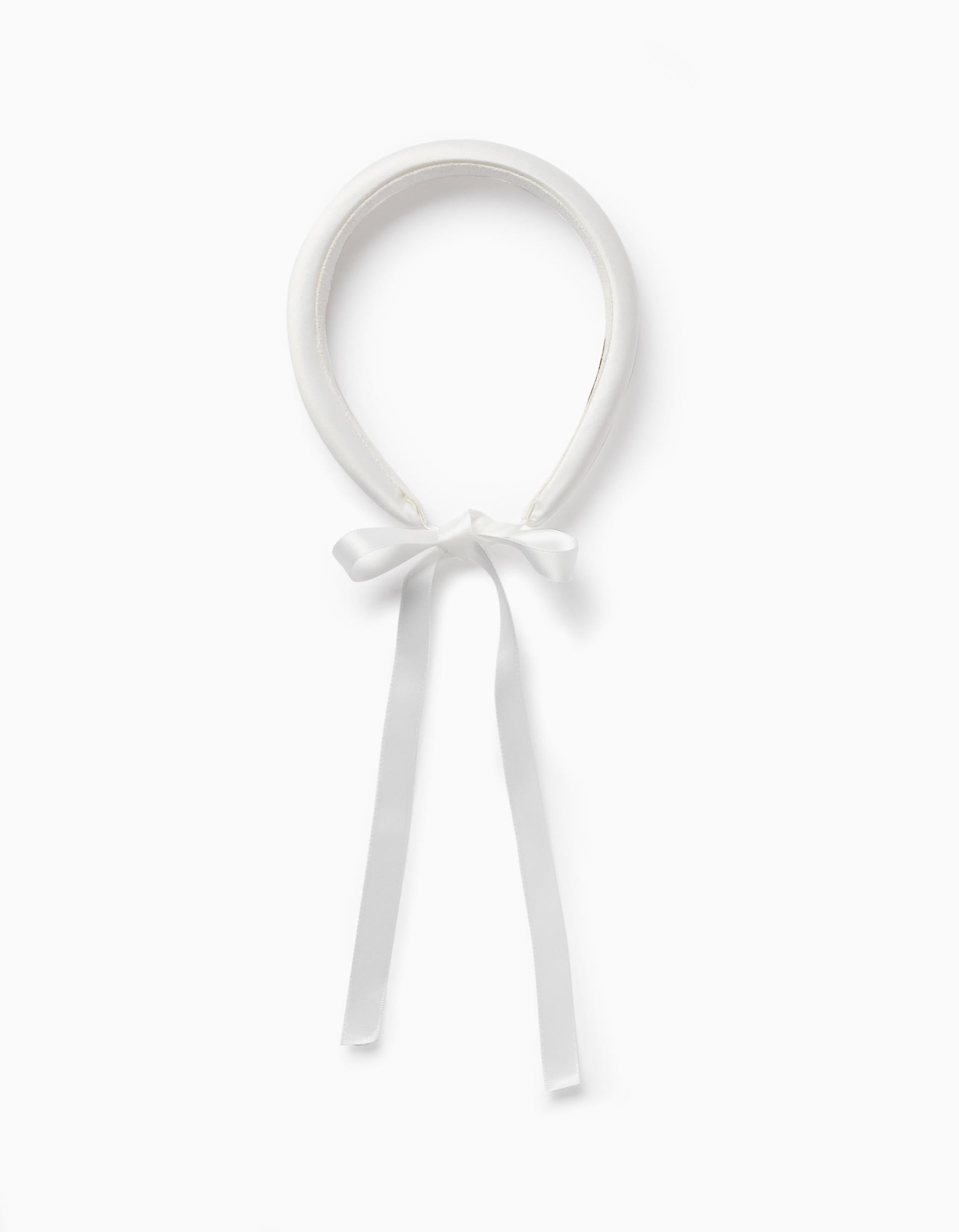 Headband with Satin Ribbon for Girls, White