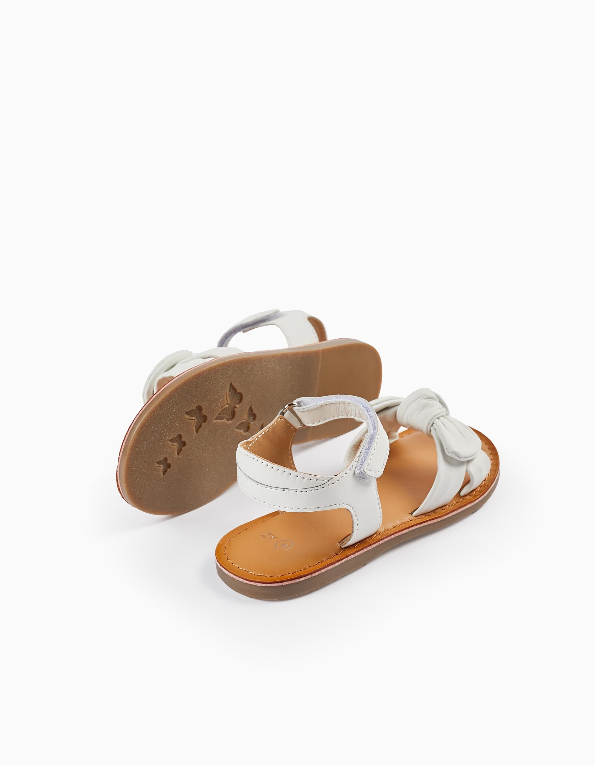 Sandalias de Piel con Lazo para Niña, Blanco