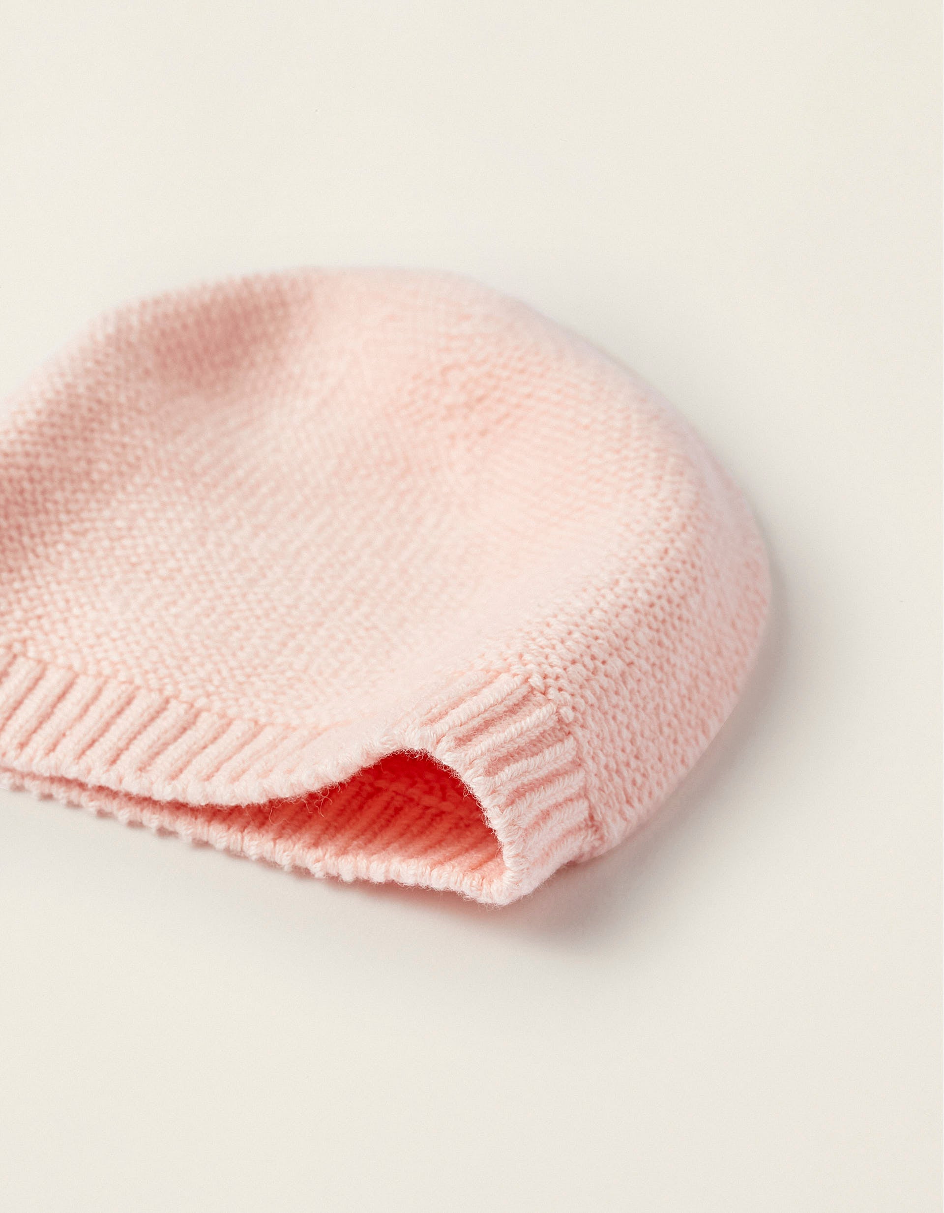 Beanie + Knitted Gloves for Newborn Girls, Pink