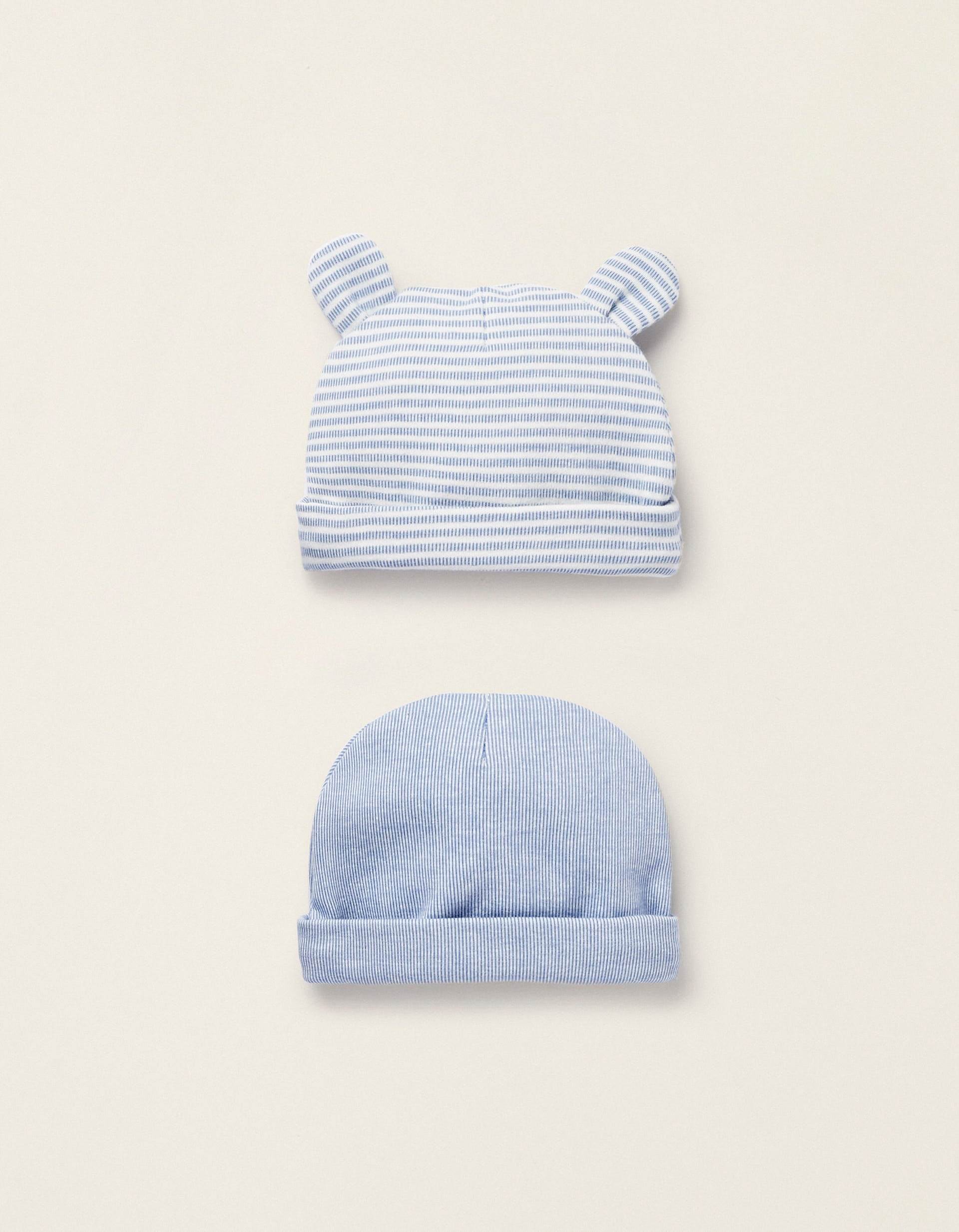 Pack 2 Gorros de Algodão para Recém-Nascido, Azul/Branco