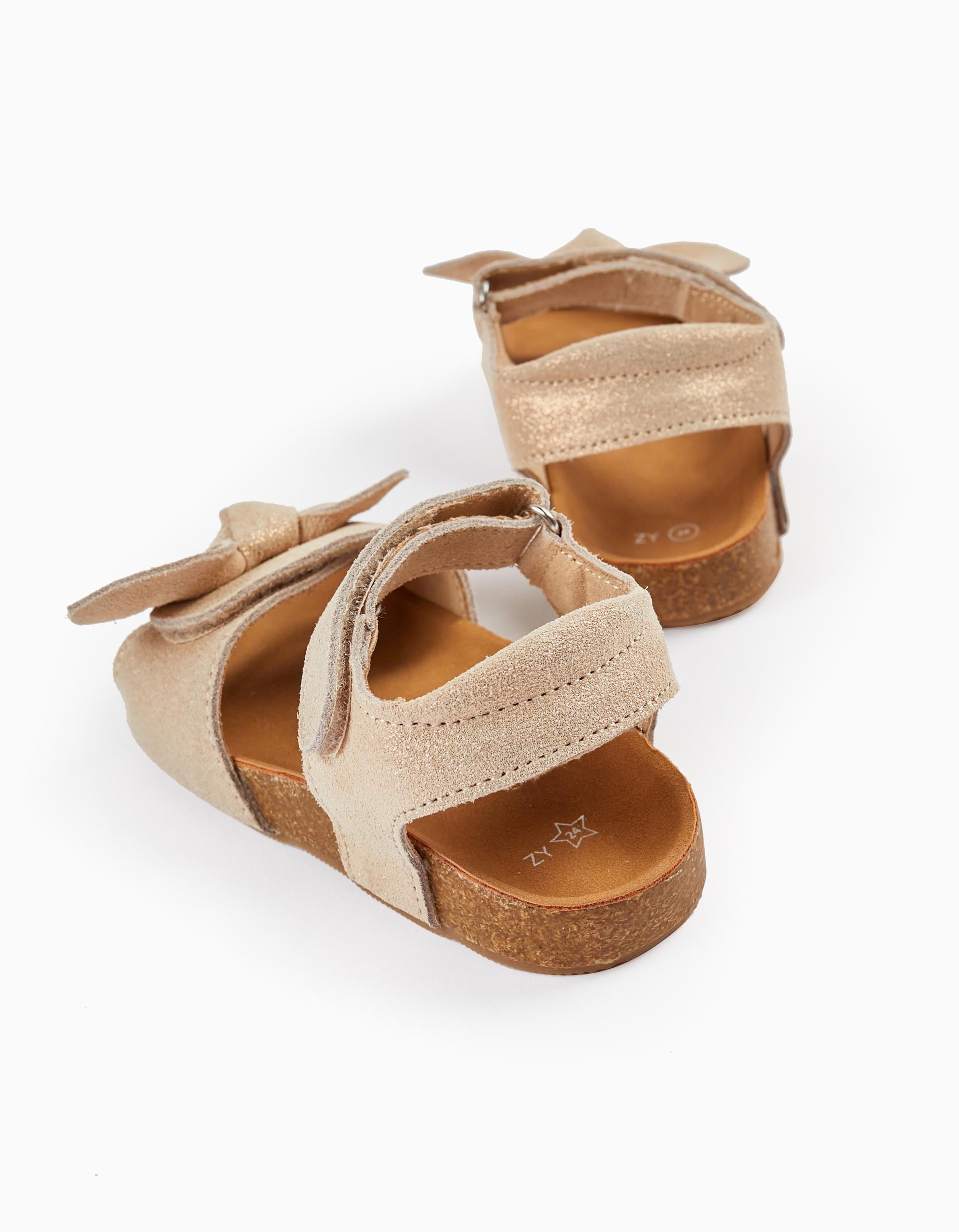 Sandales en cuir avec paillettes et nœud pour bébé fille, Beige Clair